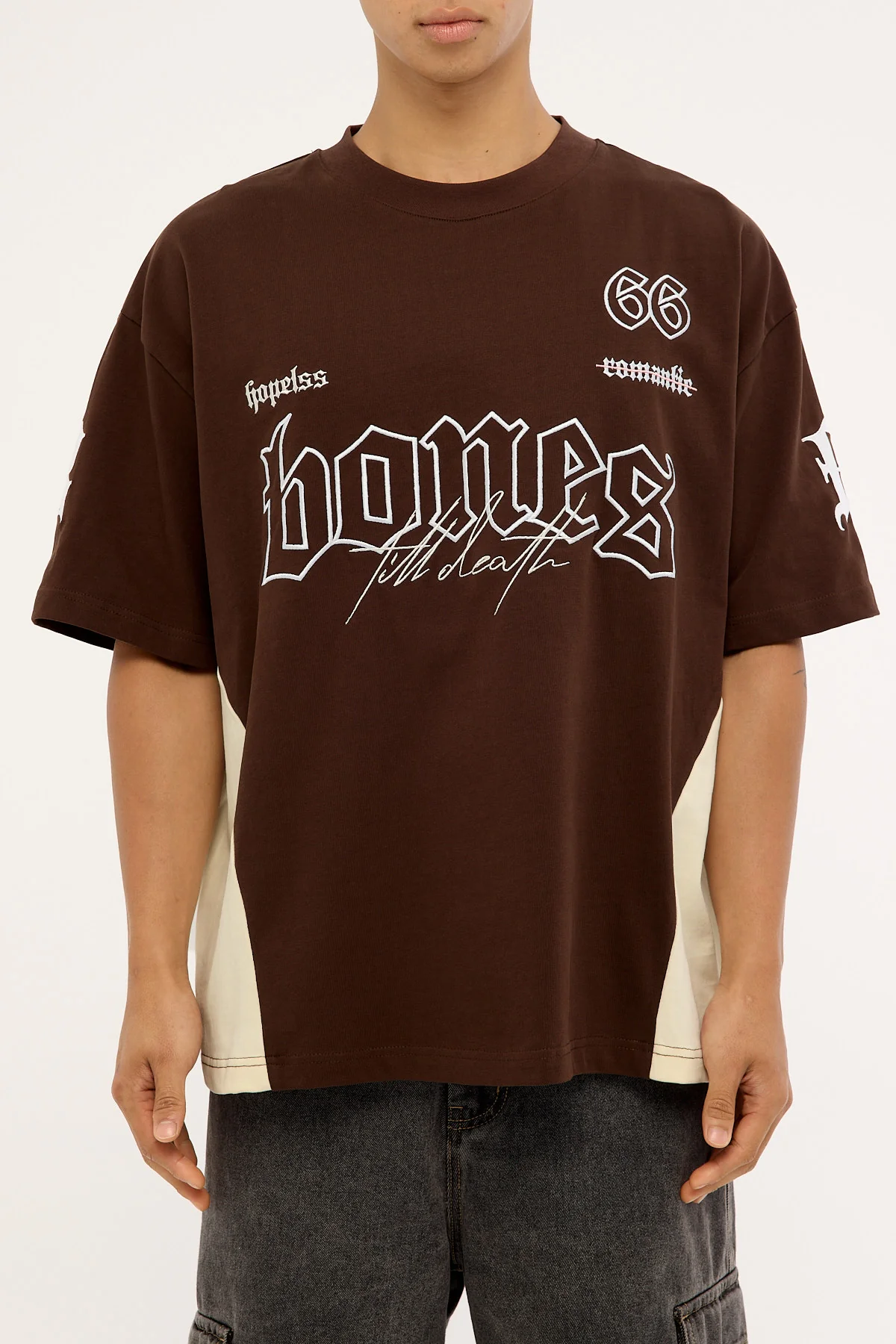 Billy Bones Club Till Death Panel Tee Choc Brown/Stone - Image 7