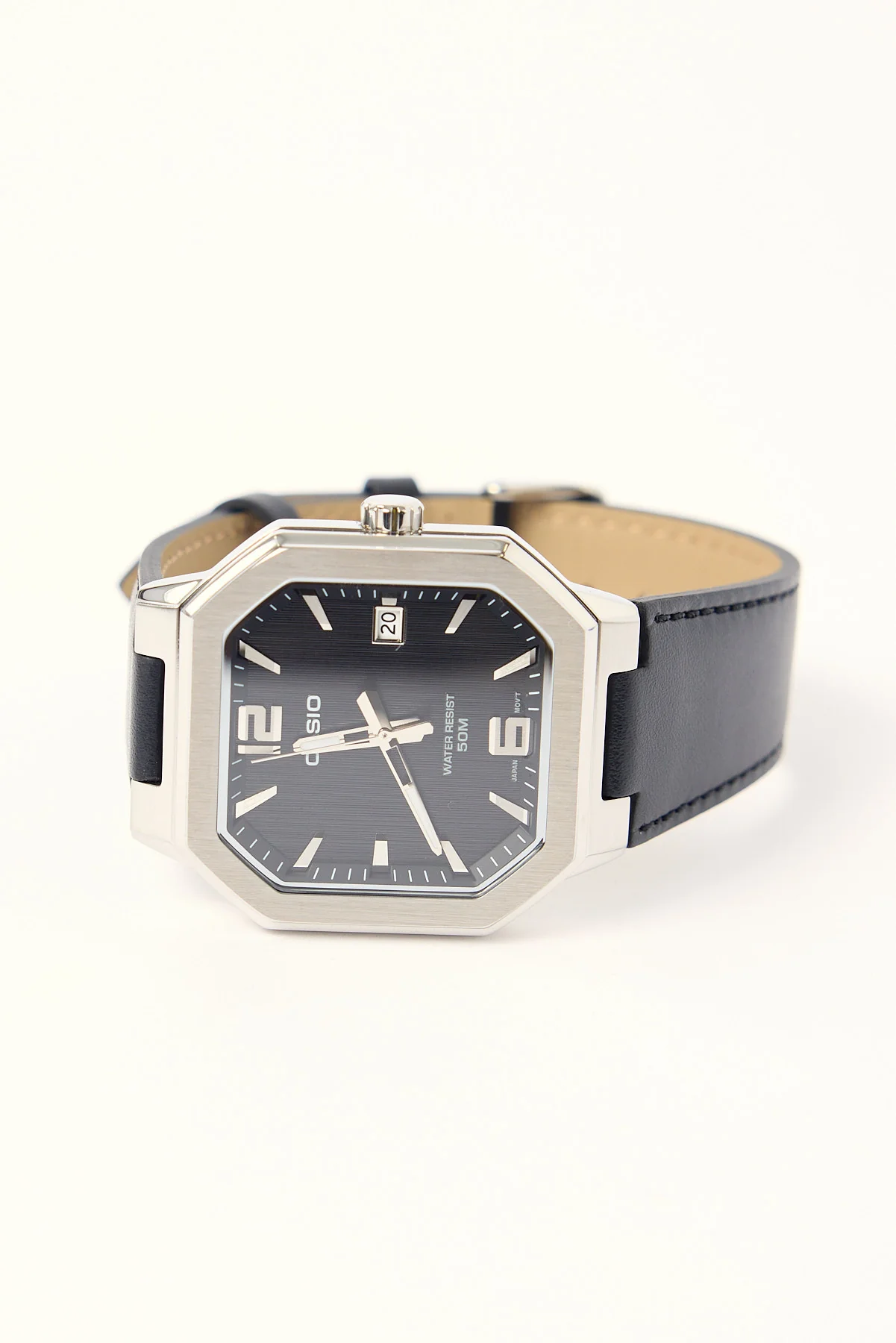 Casio MTPB195L-1A Square Case Analogue Watch Silver/Black PU - Image 2
