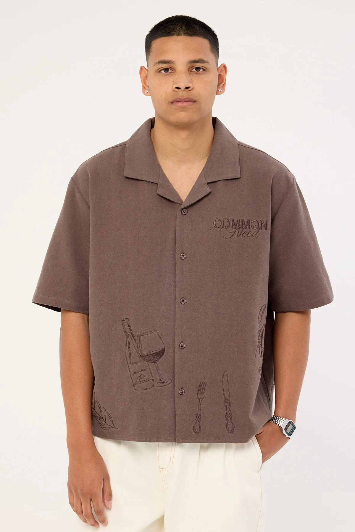 Common Need Alfresco Boxy Cropped Resort Shirt Brown - Image 2