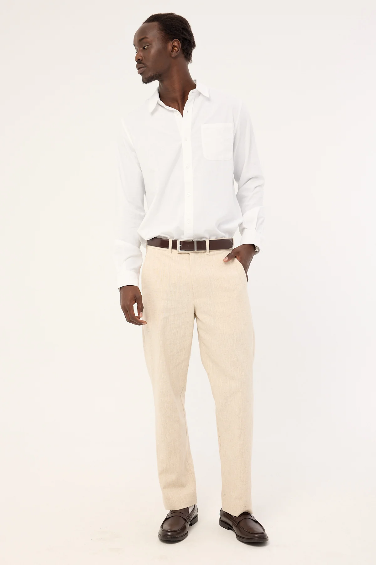 Common Need Classic Linen Long Sleeve Shirt White - Image 2