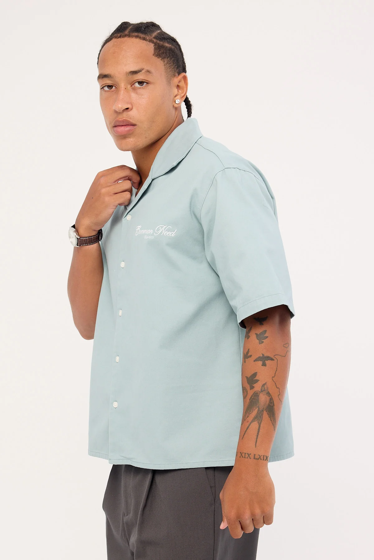 Common Need Diplomatic Boxy Cropped Resort Shirt Washed Powder Blue - Image 4