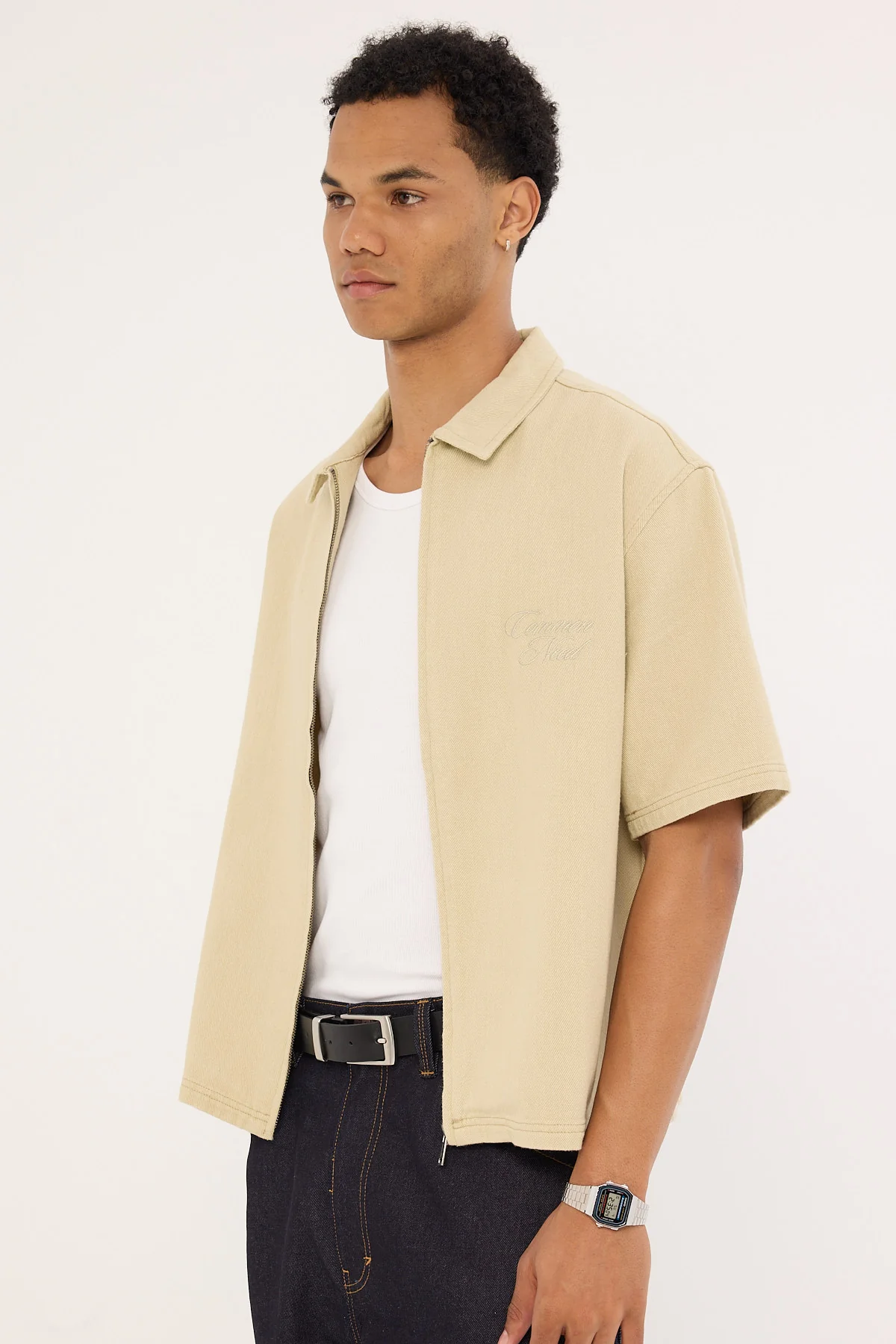 Common Need Dustin Zip Boxy Cropped Shirt Biscuit - Image 6
