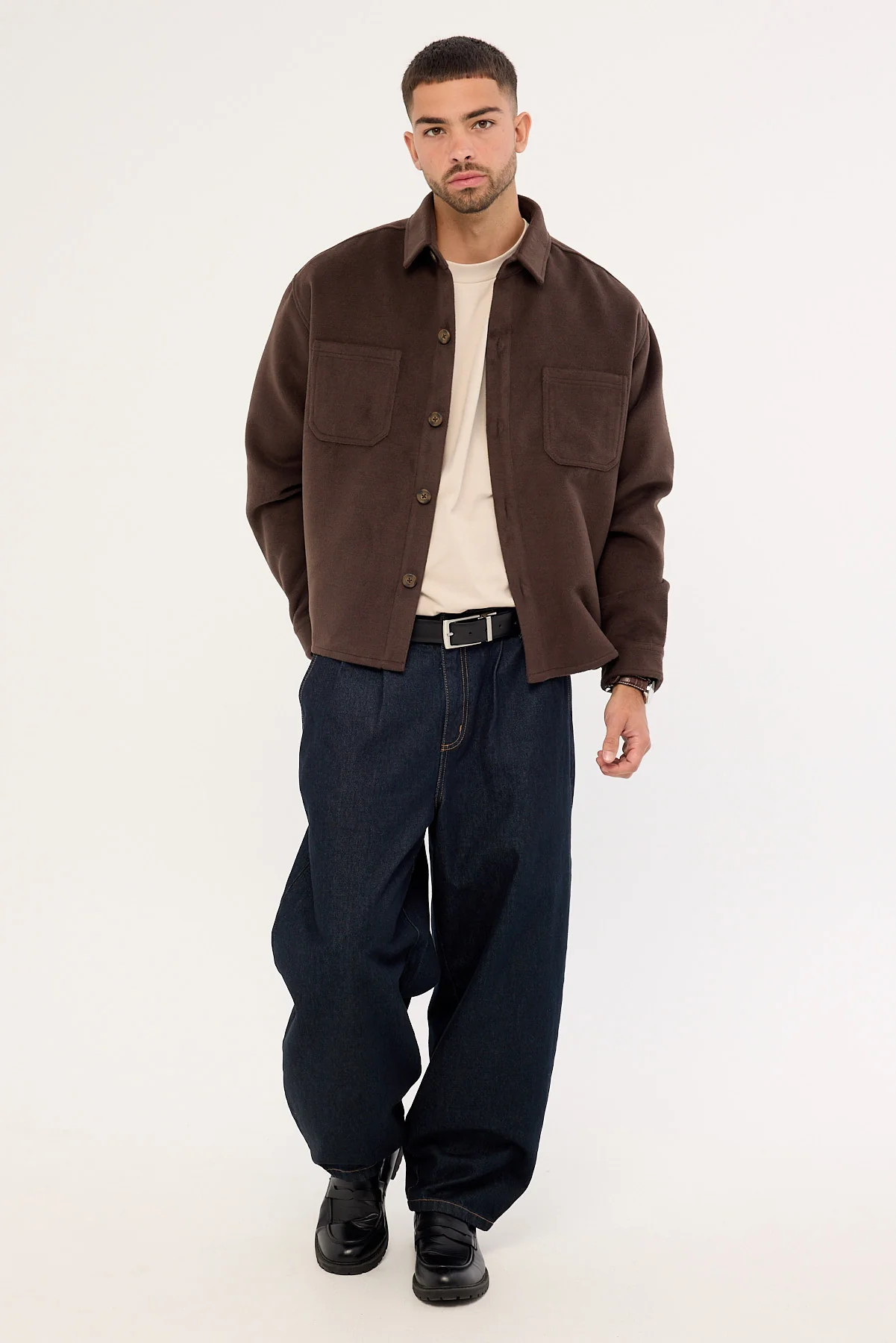 Common Need Emerson Cropped Heavyweight Overshirt Fudge Brown - Image 2