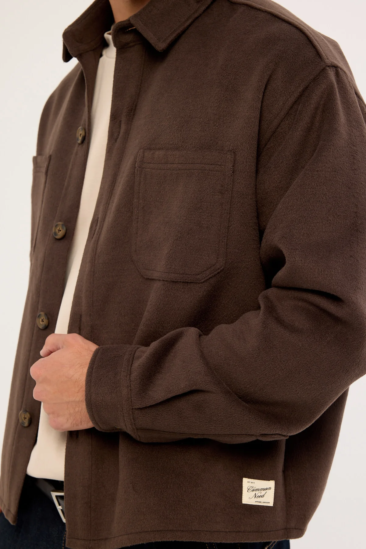 Common Need Emerson Cropped Heavyweight Overshirt Fudge Brown - Image 3