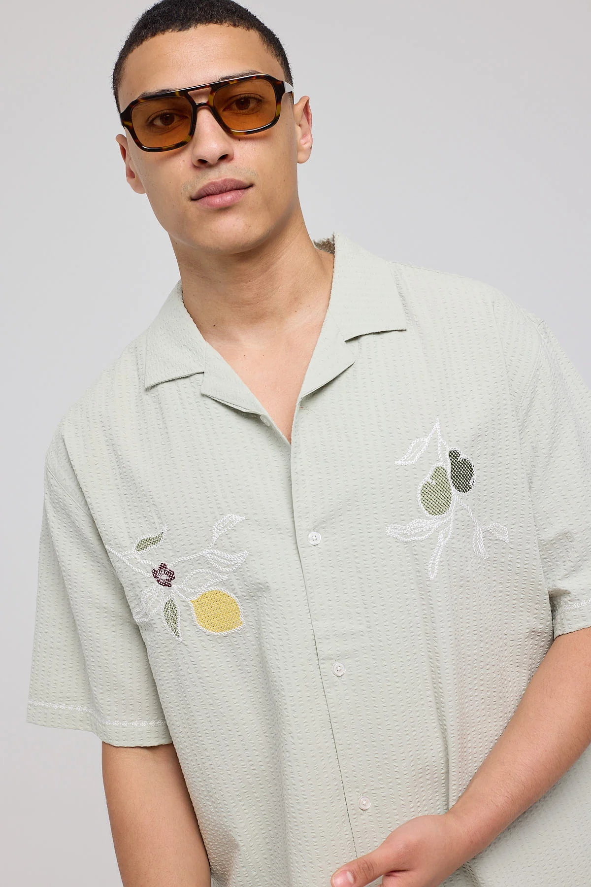 Common Need Lemons Embroidered Resort Shirt Sage - Image 2