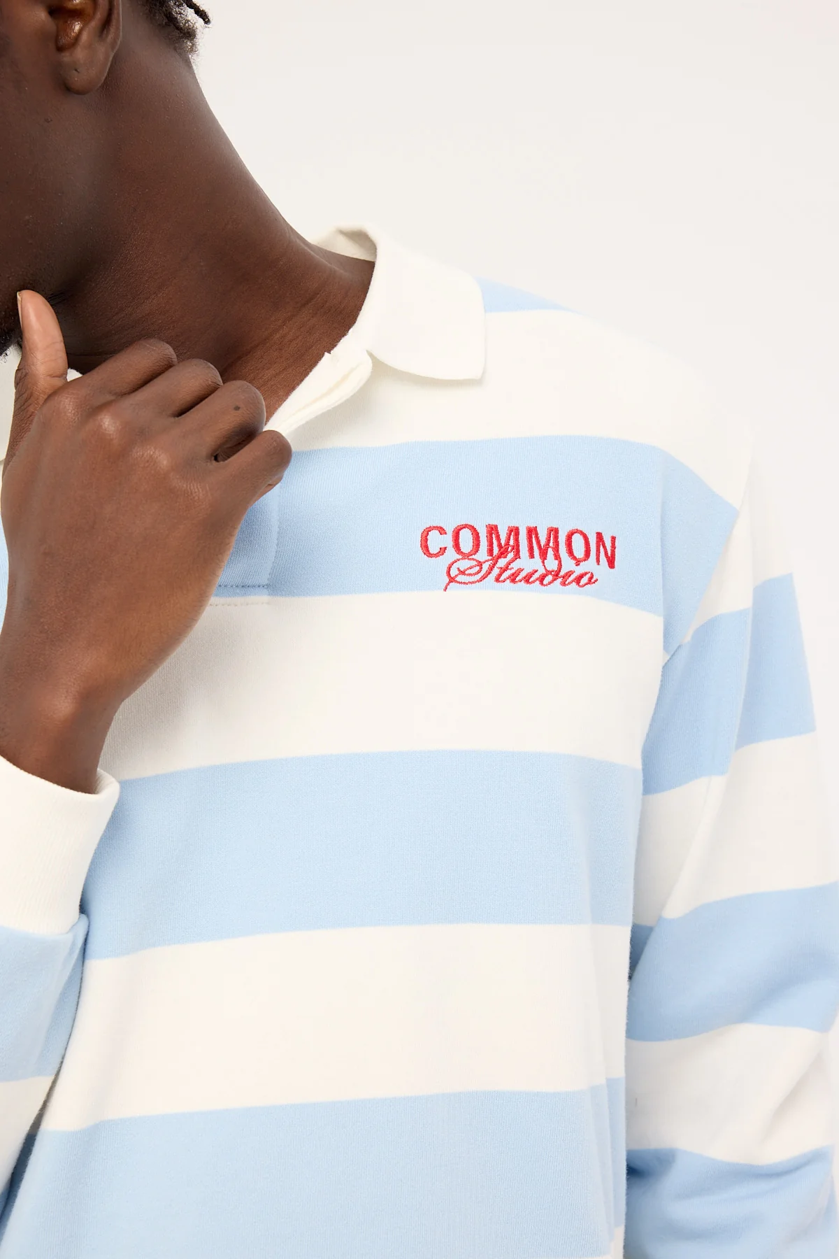 Common Need Lineup Cropped Rugby Shirt Light Blue/White - Image 7