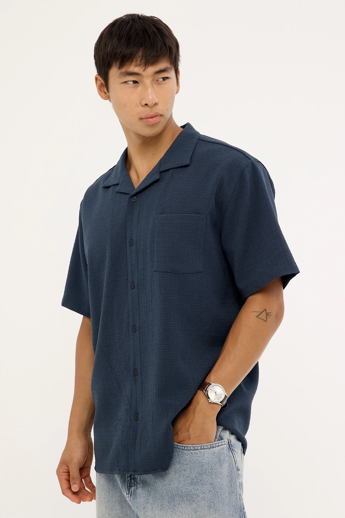 Common Need Mykonos Waffle Resort Shirt Navy - Image 4