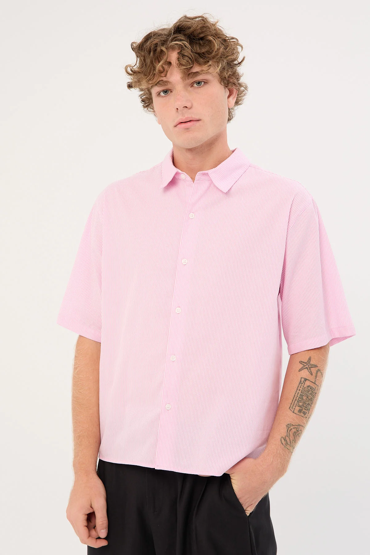 Common Need Pathfinder Cropped Boxy Shirt Pink Stripe - Image 3