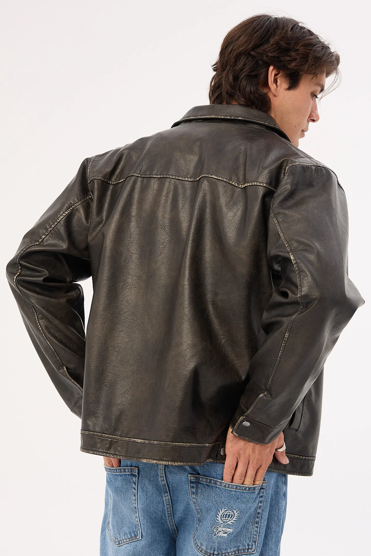 Common Need Pilot PU Leather Jacket Black - Image 9