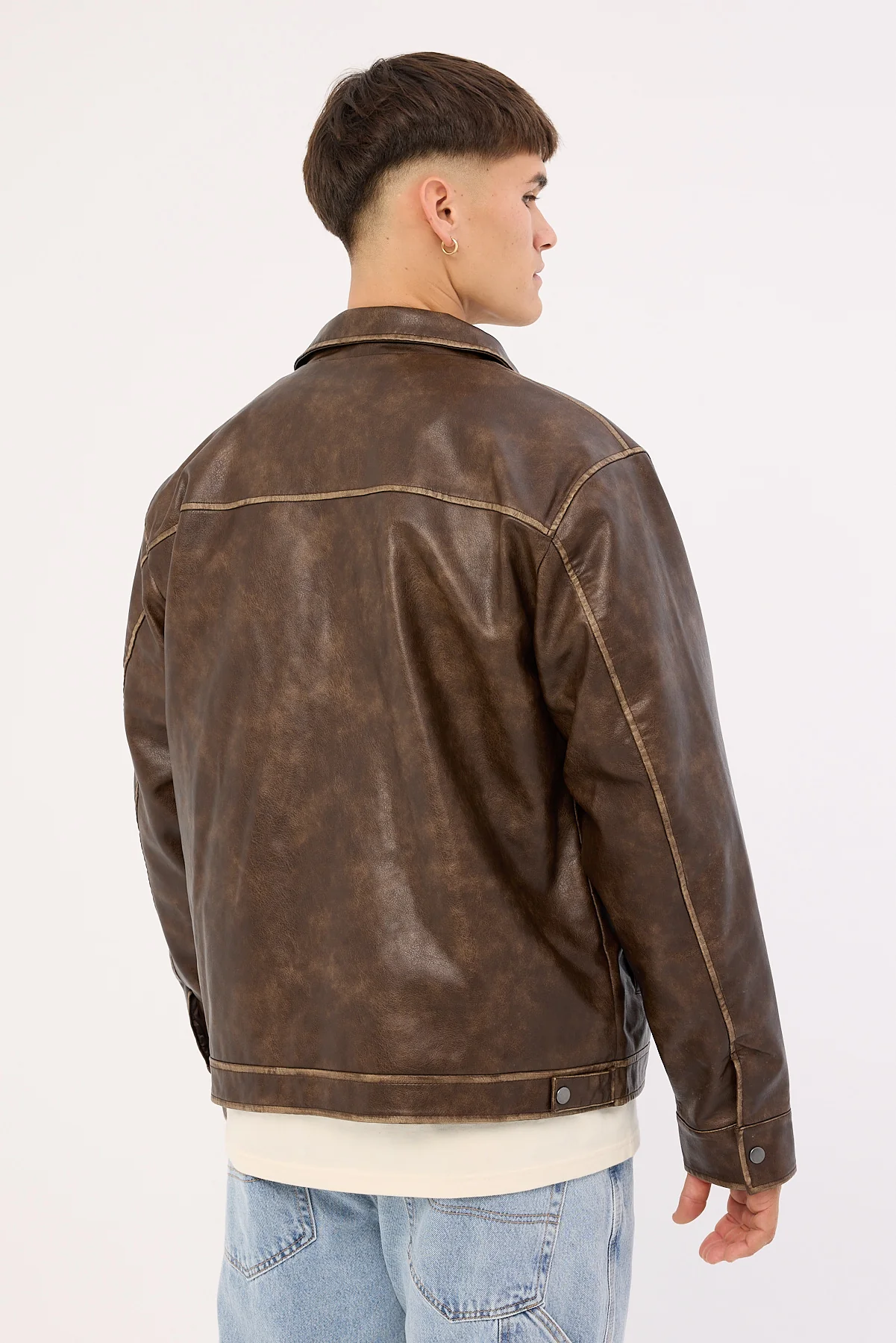 Common Need Pilot Recycled PU Leather Jacket Washed Brown - Image 7
