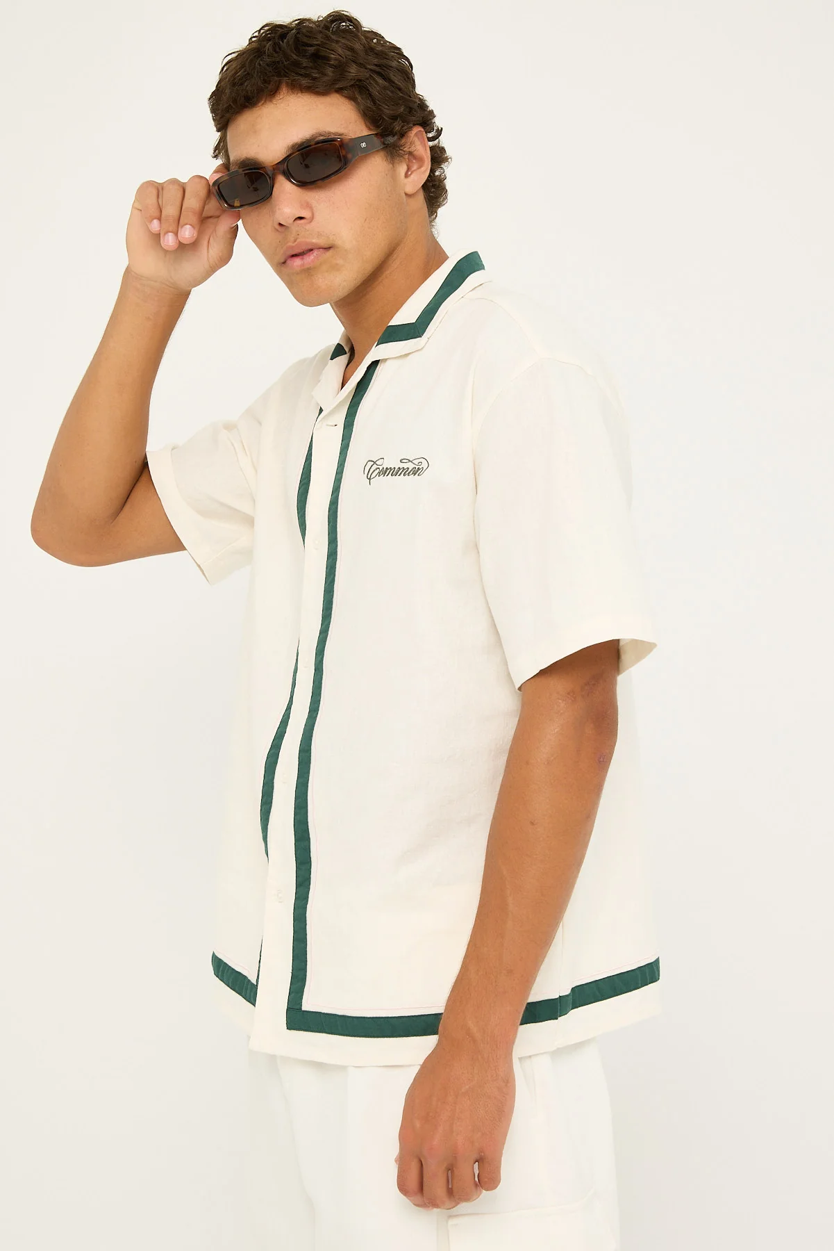 Common Need Poster Linen Bowling Resort Shirt Ecru - Image 5