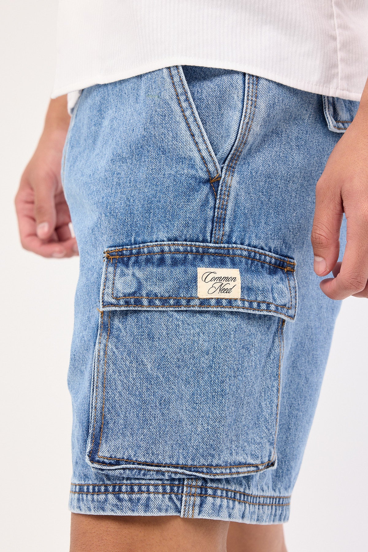 Common Need Relaxed Cargo Short Belmont Blue Denim - Image 6