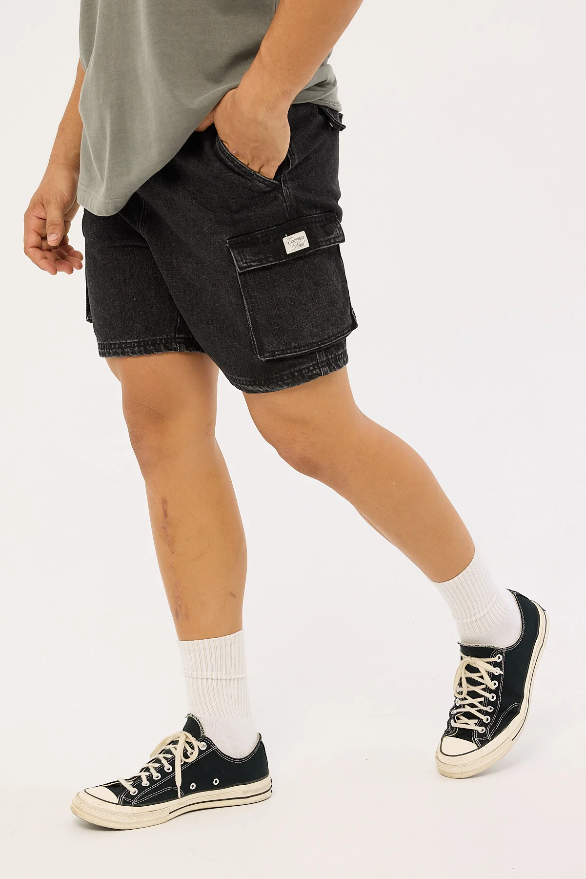 Common Need Relaxed Cargo Short Washed Black - Image 4