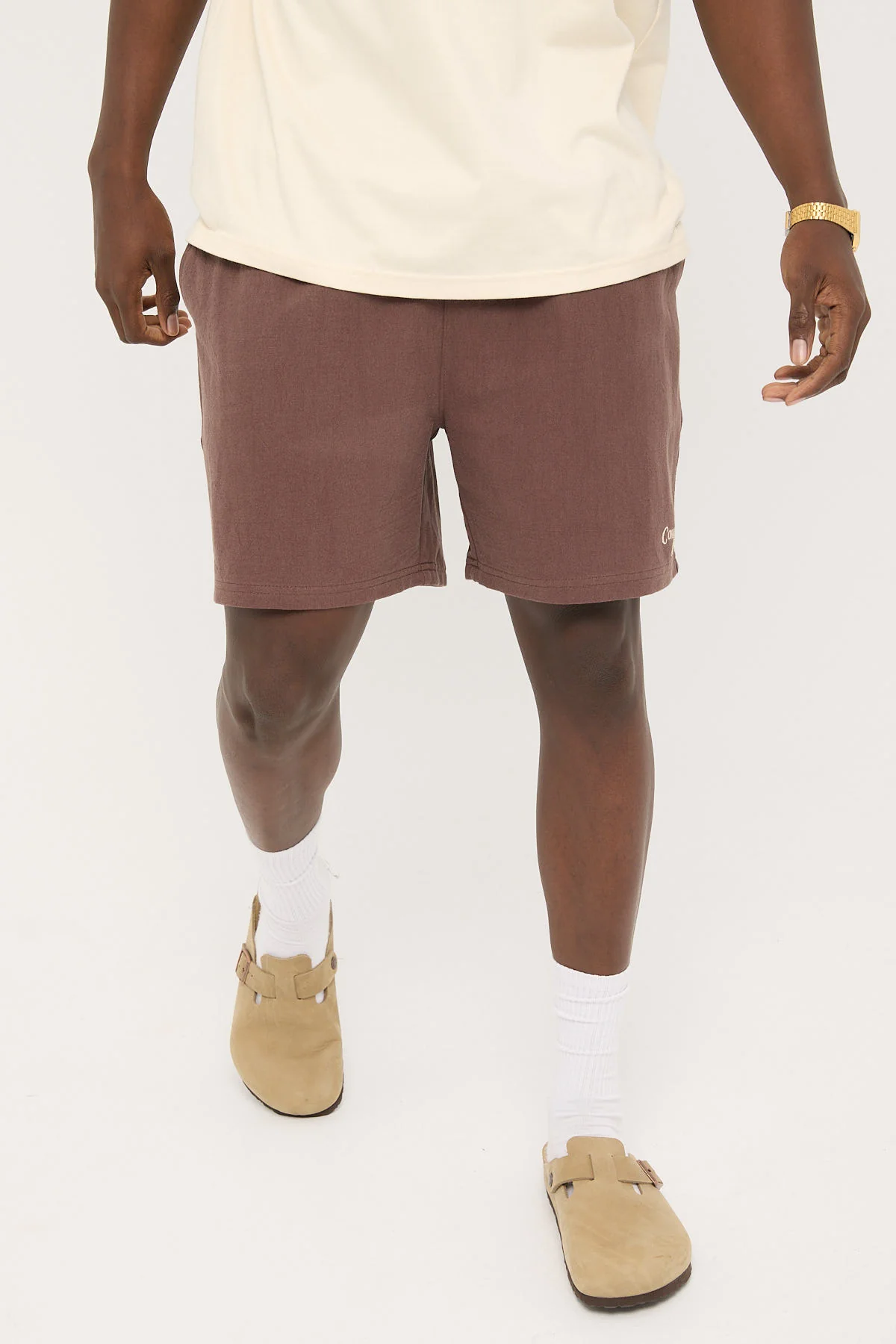 Common Need Santorini Elastic Waist Short Dark Brown - Image 2