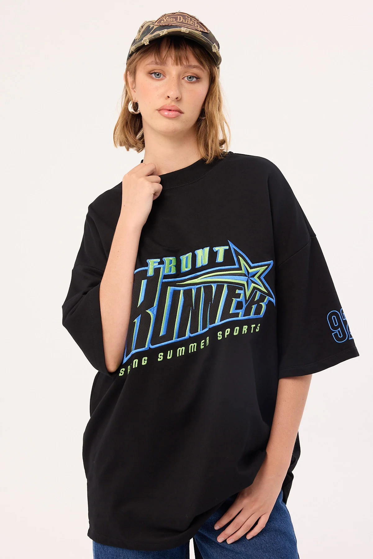 Front Runner Sports Star Tee Black Aqua - Image 3