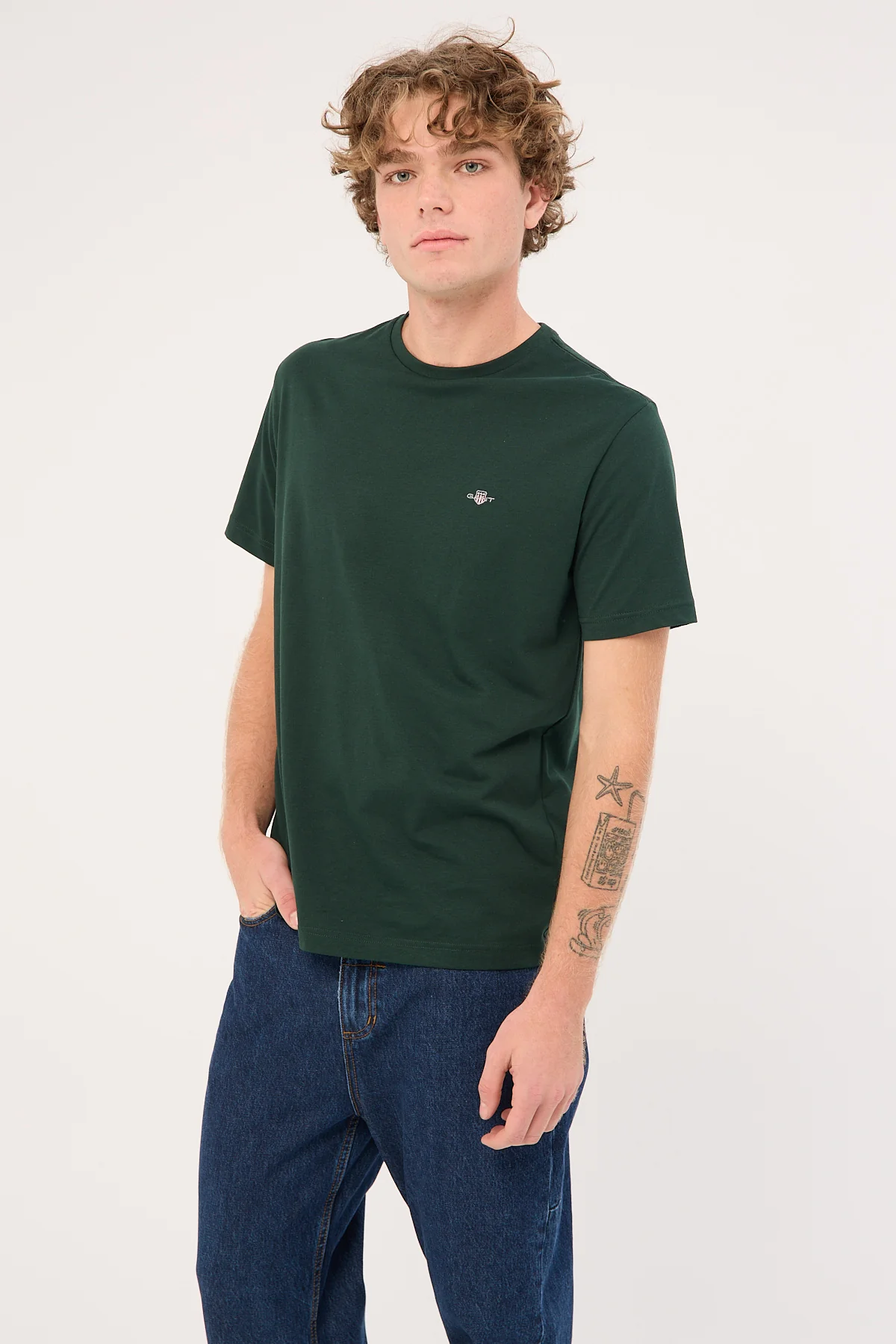 Gant Reg Shield SS T-Shirt Tartan Green - Image 4