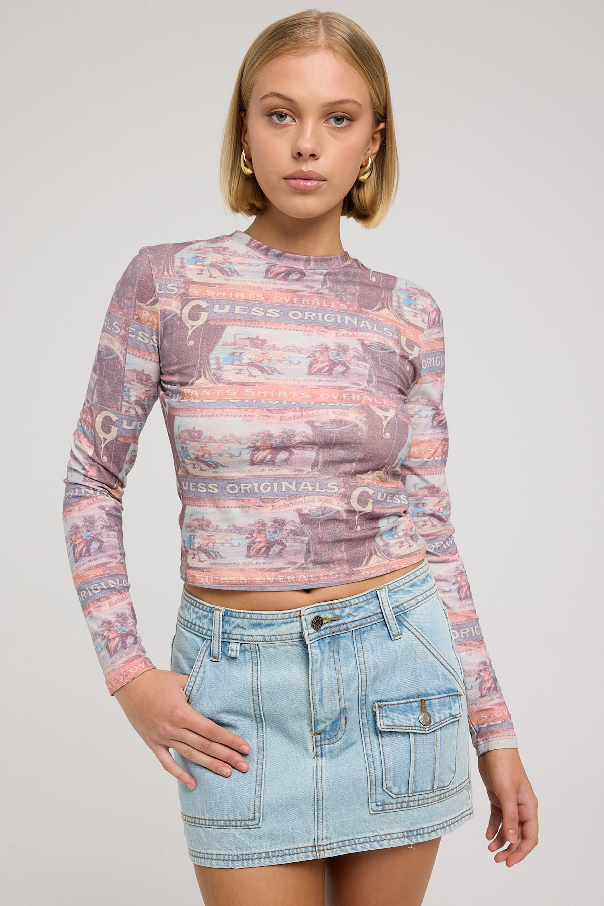 Guess Guess Originals Cargo Denim Skirt GO Tinted Light Wash