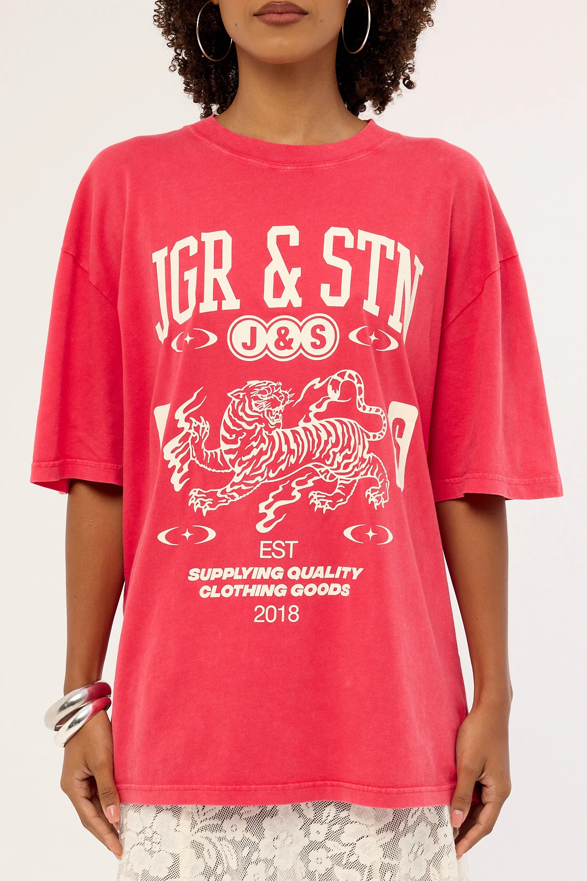 Jgr & Stn Lacey Oversized T-Shirt Washed Red - Image 5