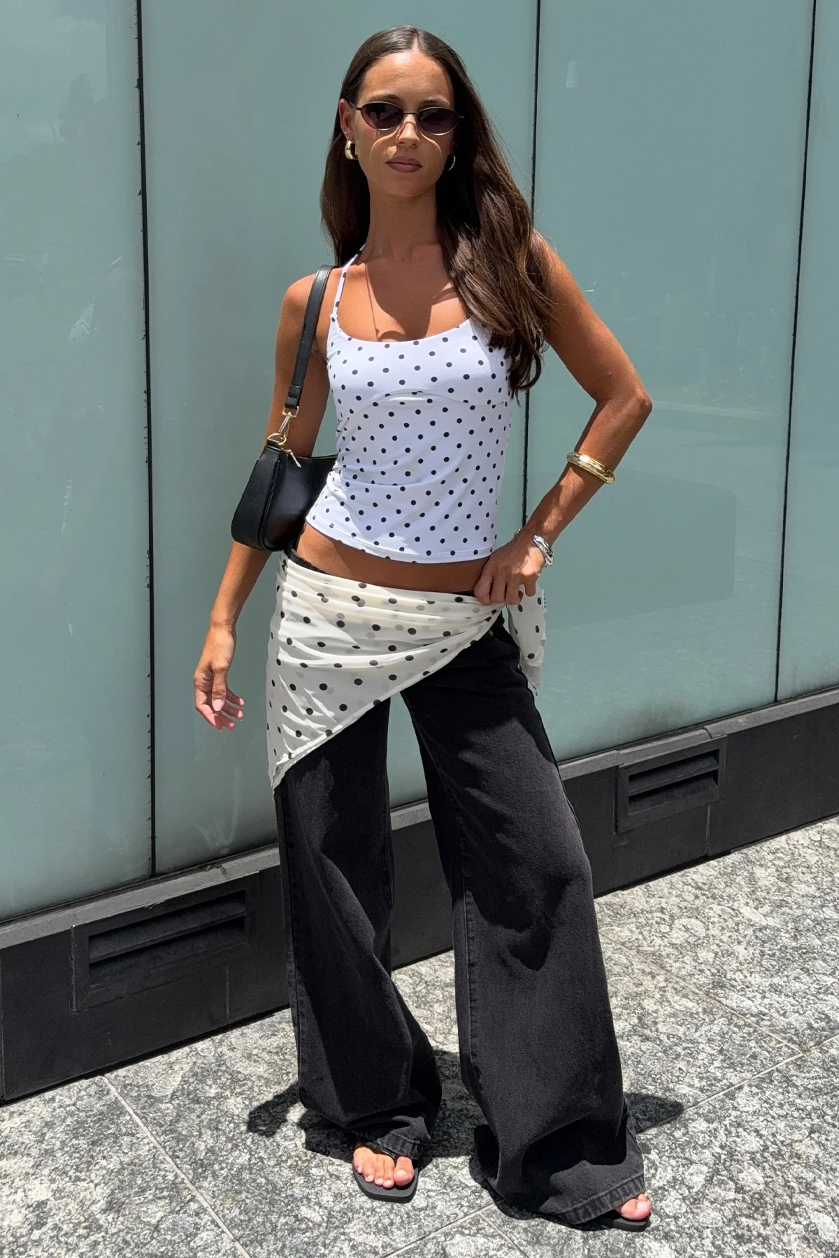 L&t Halter Tie Tank Top White Polka - Image 3
