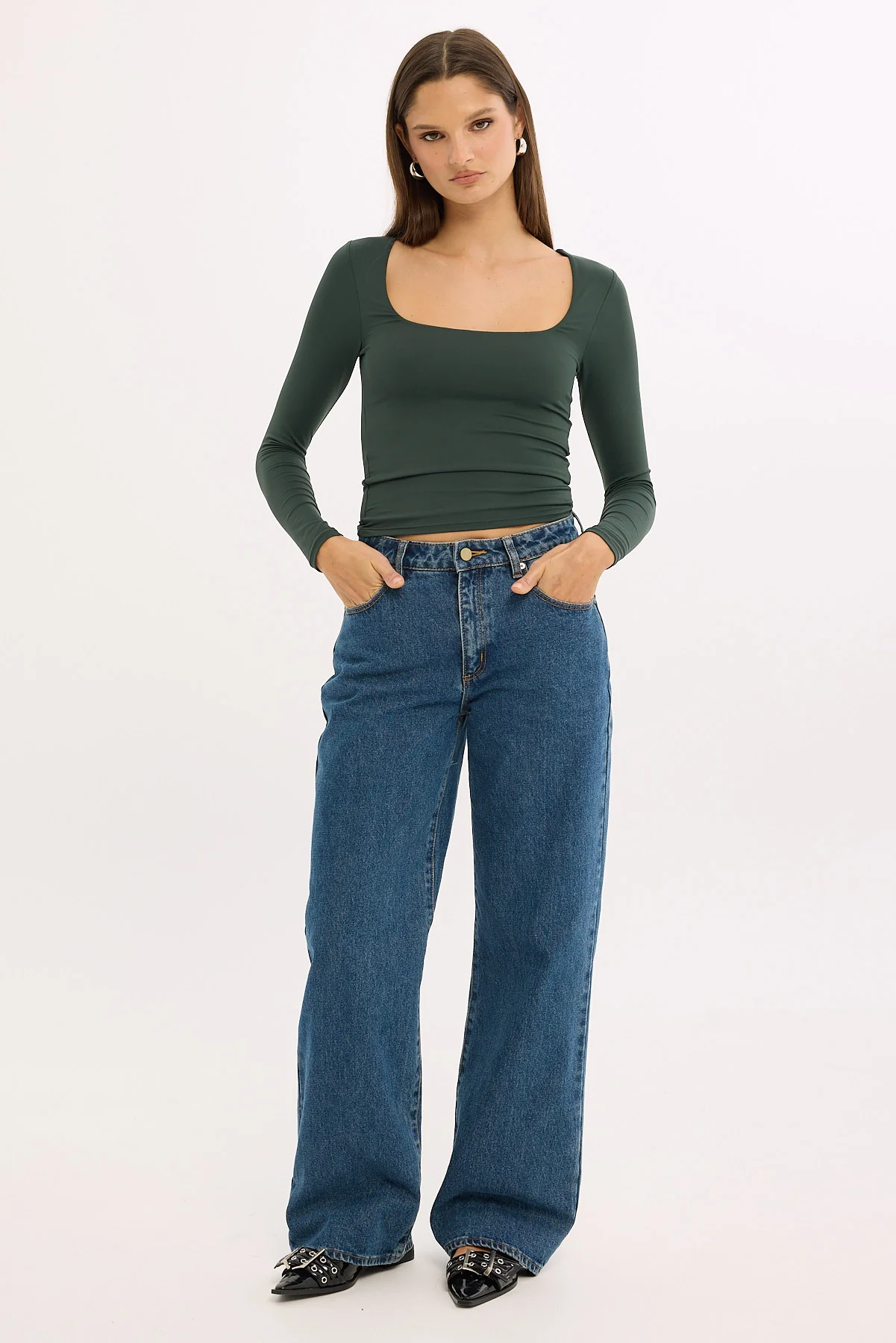 L&t Long Sleeve Scoop Neck Tee Dark Green - Image 2