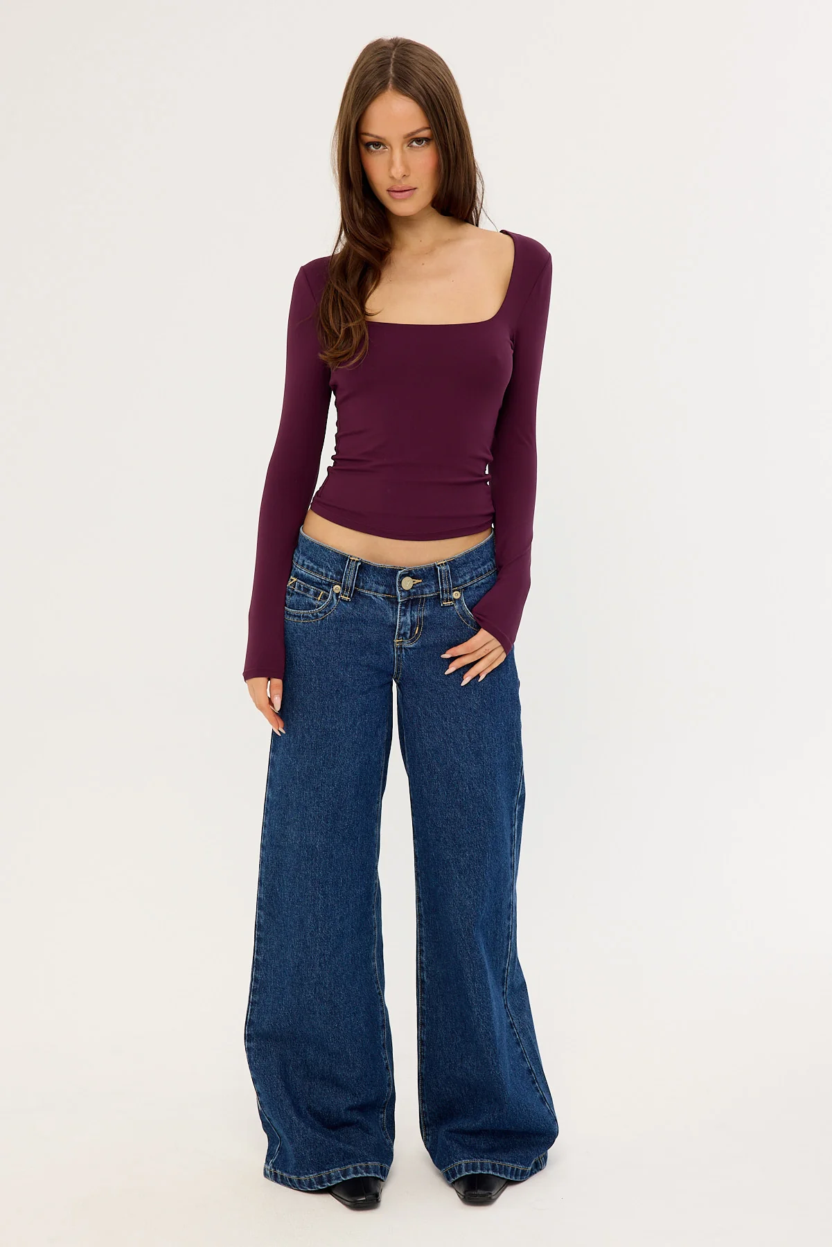 L&t Recycled Long Sleeve Scoop Neck Tee Plum - Image 2
