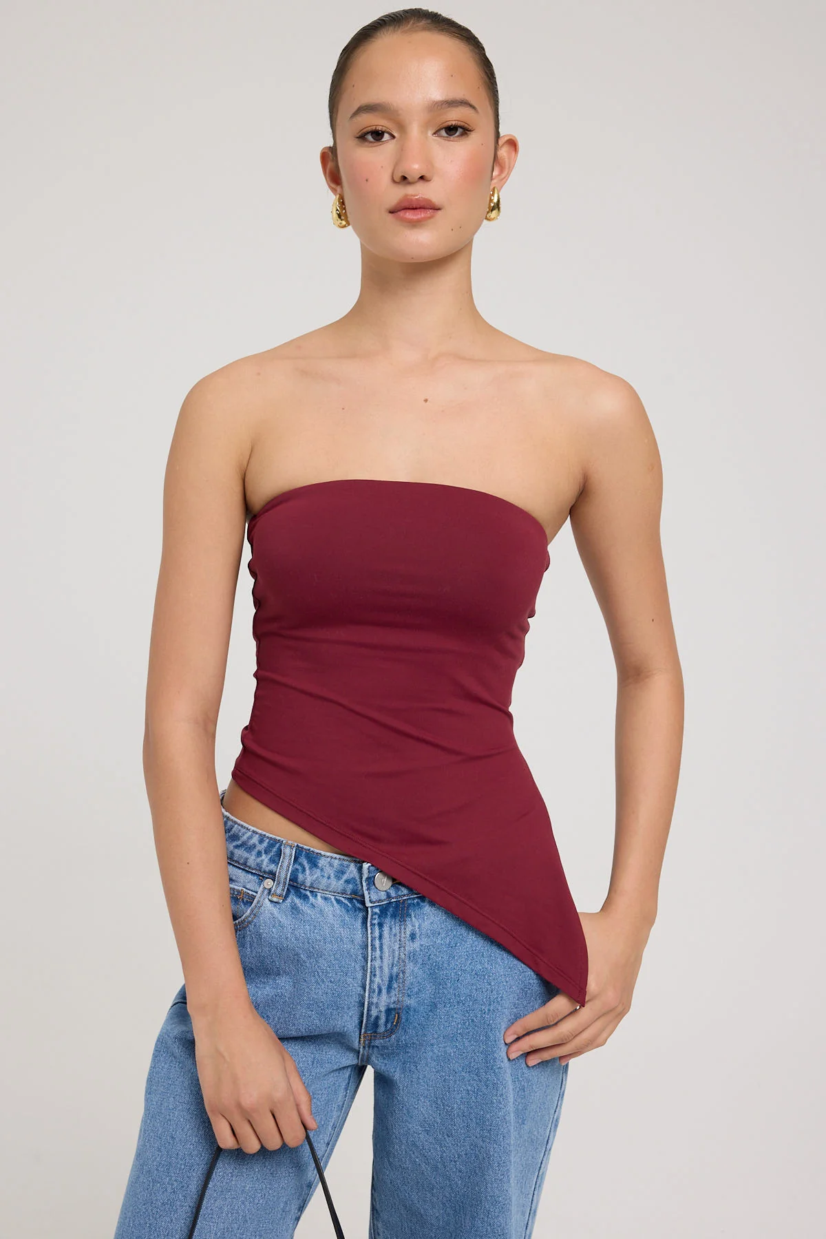 L&t Strapless Asymmetrical Top Burgundy - Image 3
