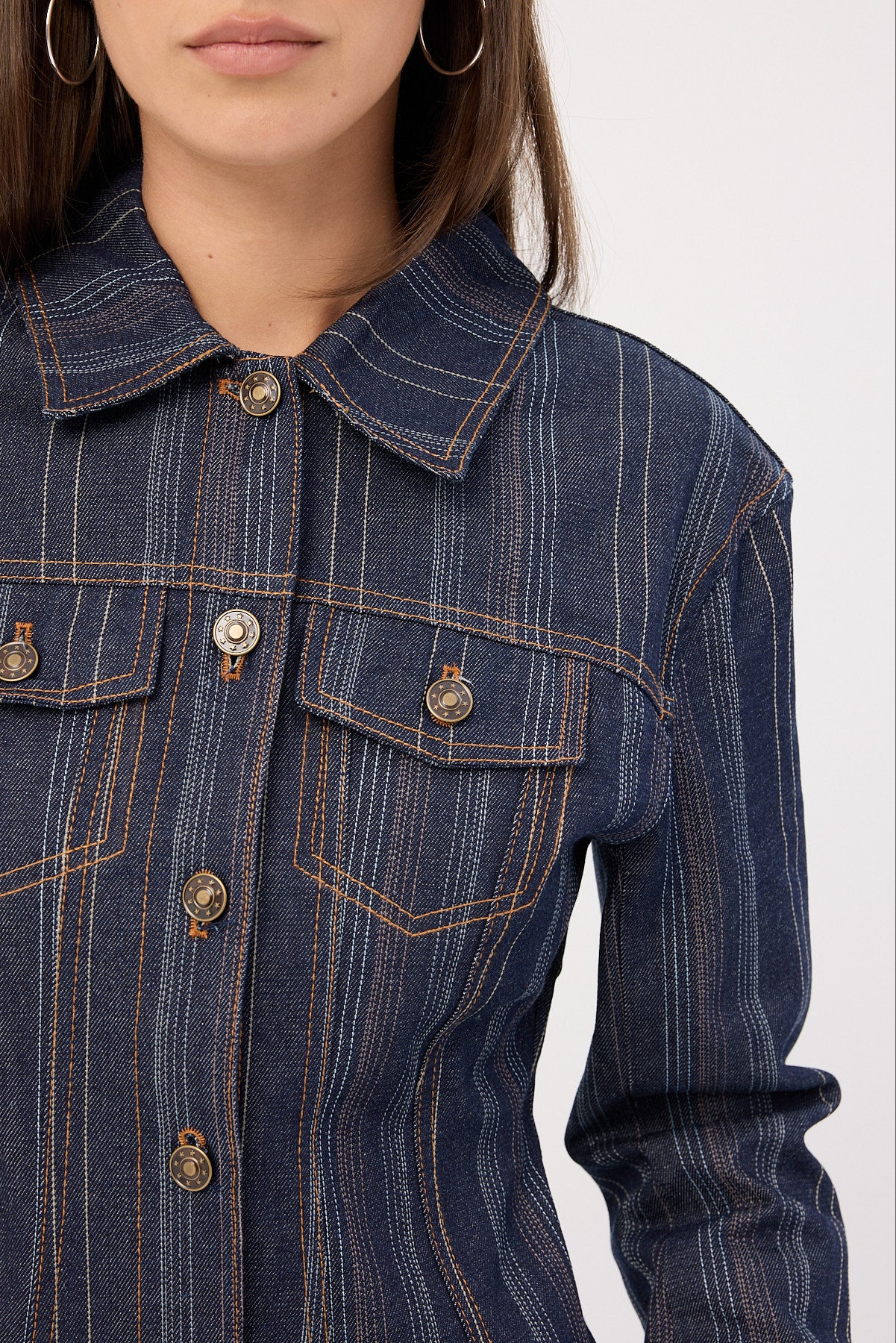 Lioness Rider Denim Jacket Denim Stripe - Image 5