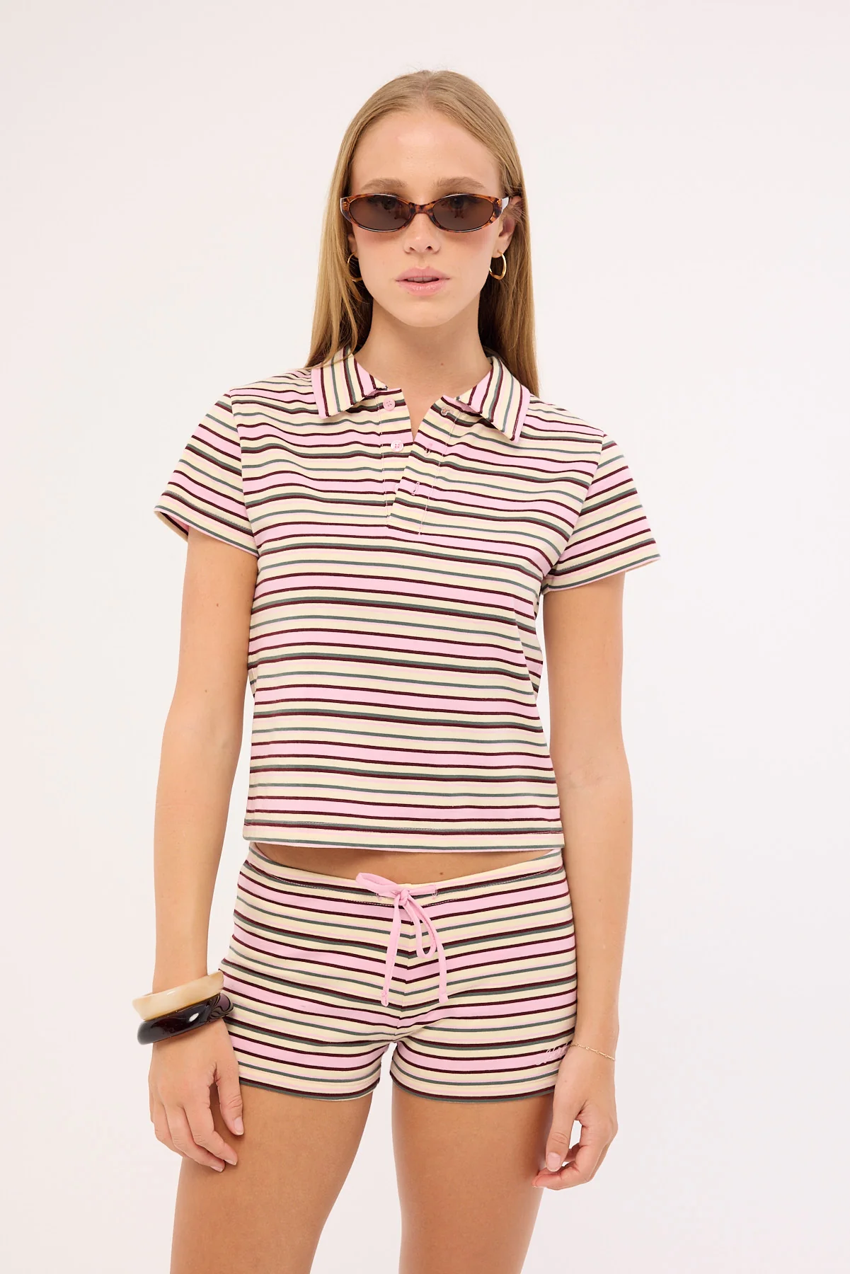 Luck & Trouble Aisha Stripe Polo Baby Tee Multi Stripe - Image 2