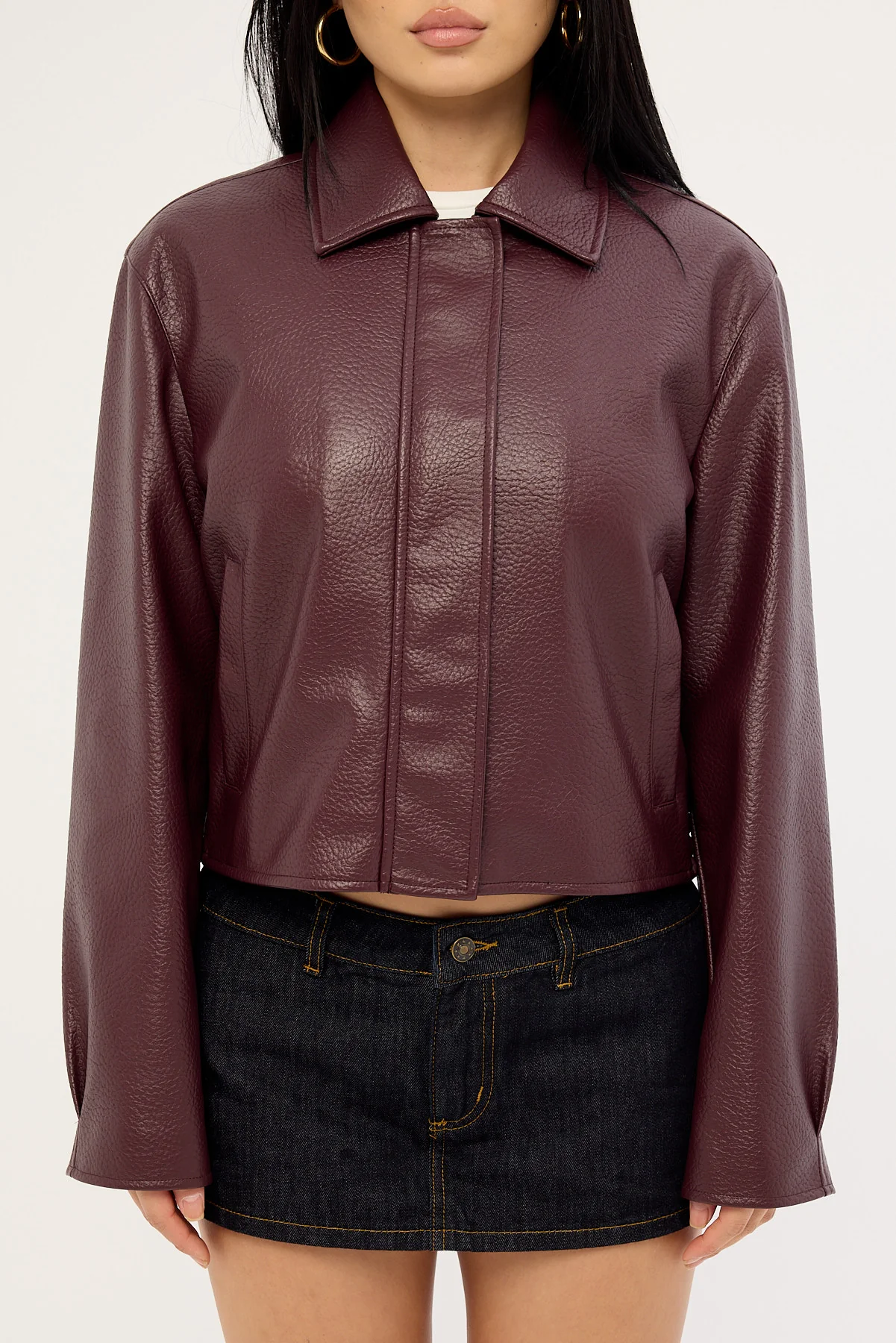 Luck & Trouble Alena Collared PU Jacket Plum - Image 7