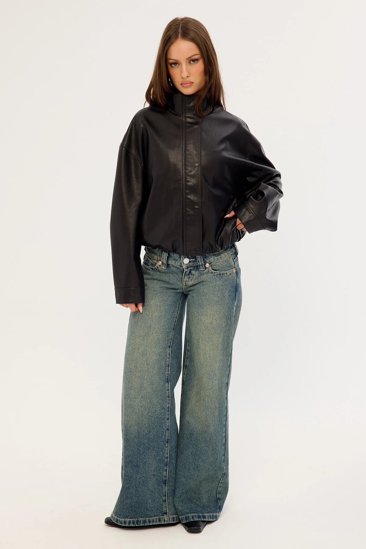 Luck & Trouble Amerie Funnel Neck PU Jacket Black - Image 4
