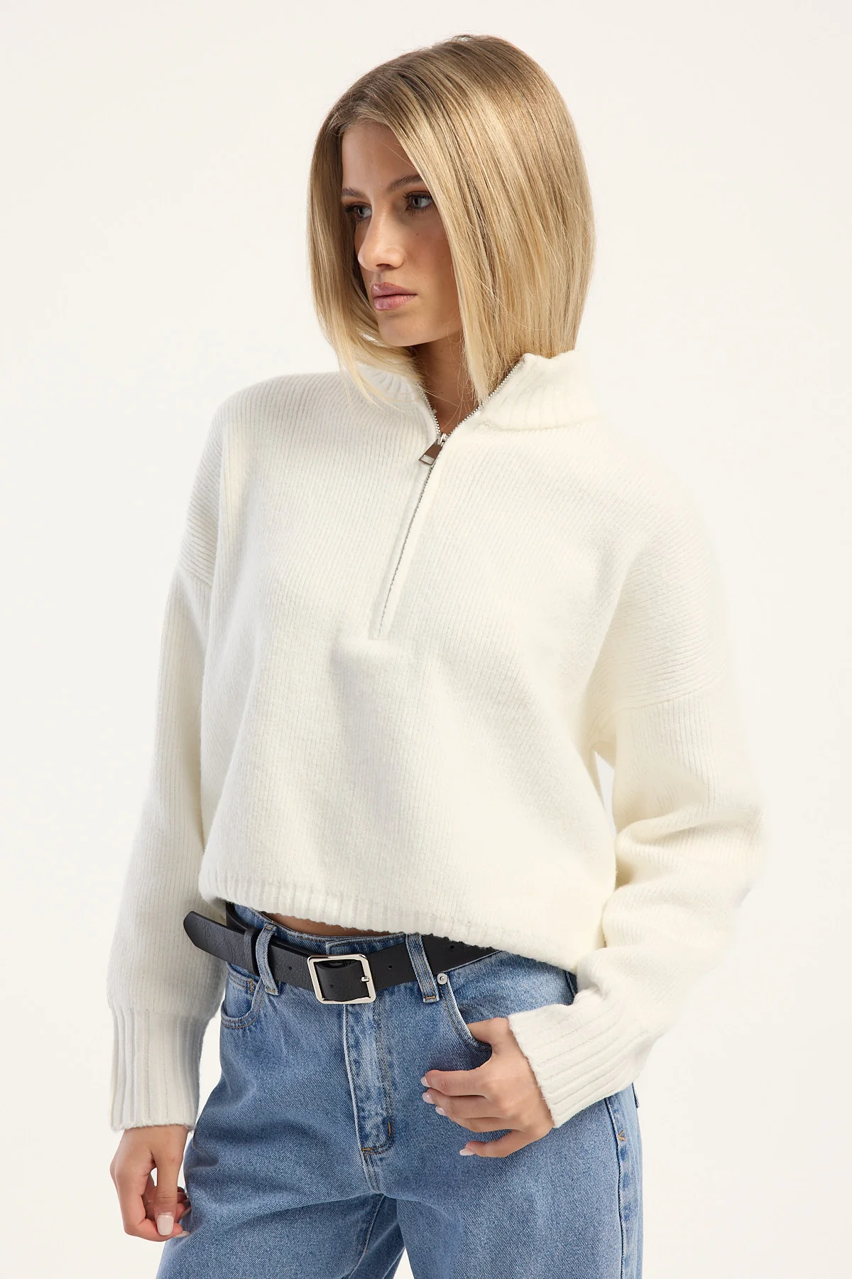 Luck & Trouble Ana Quarter Zip Knit Cream - Image 4