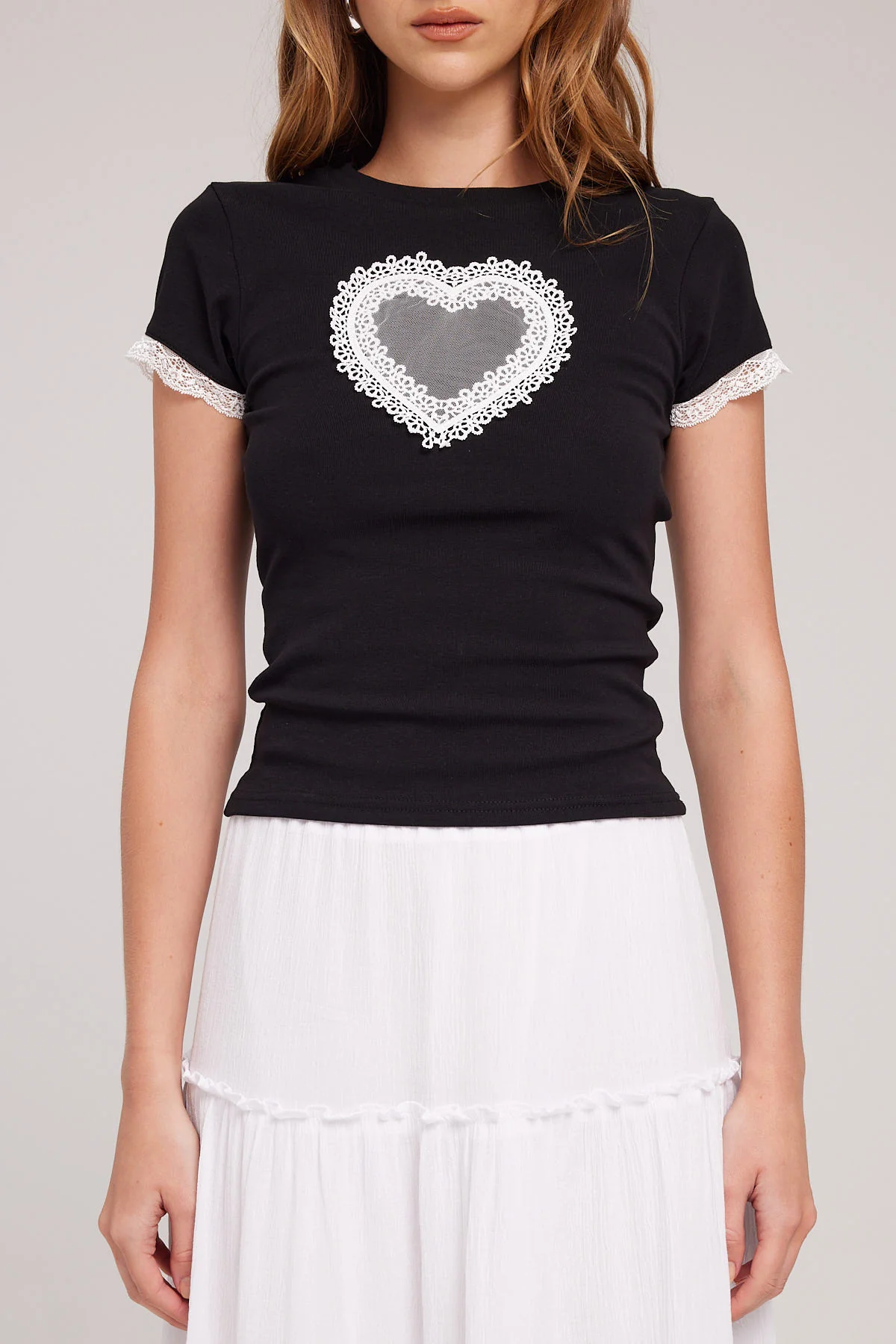 Luck & Trouble Angel Heart Longline Baby Tee Black - Image 6