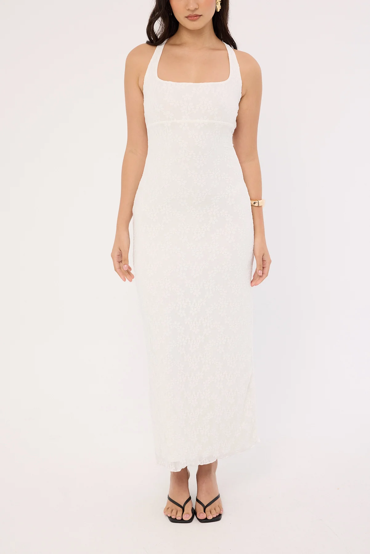 Luck & Trouble Aster Halter Tie Back Maxi Dress White - Image 9