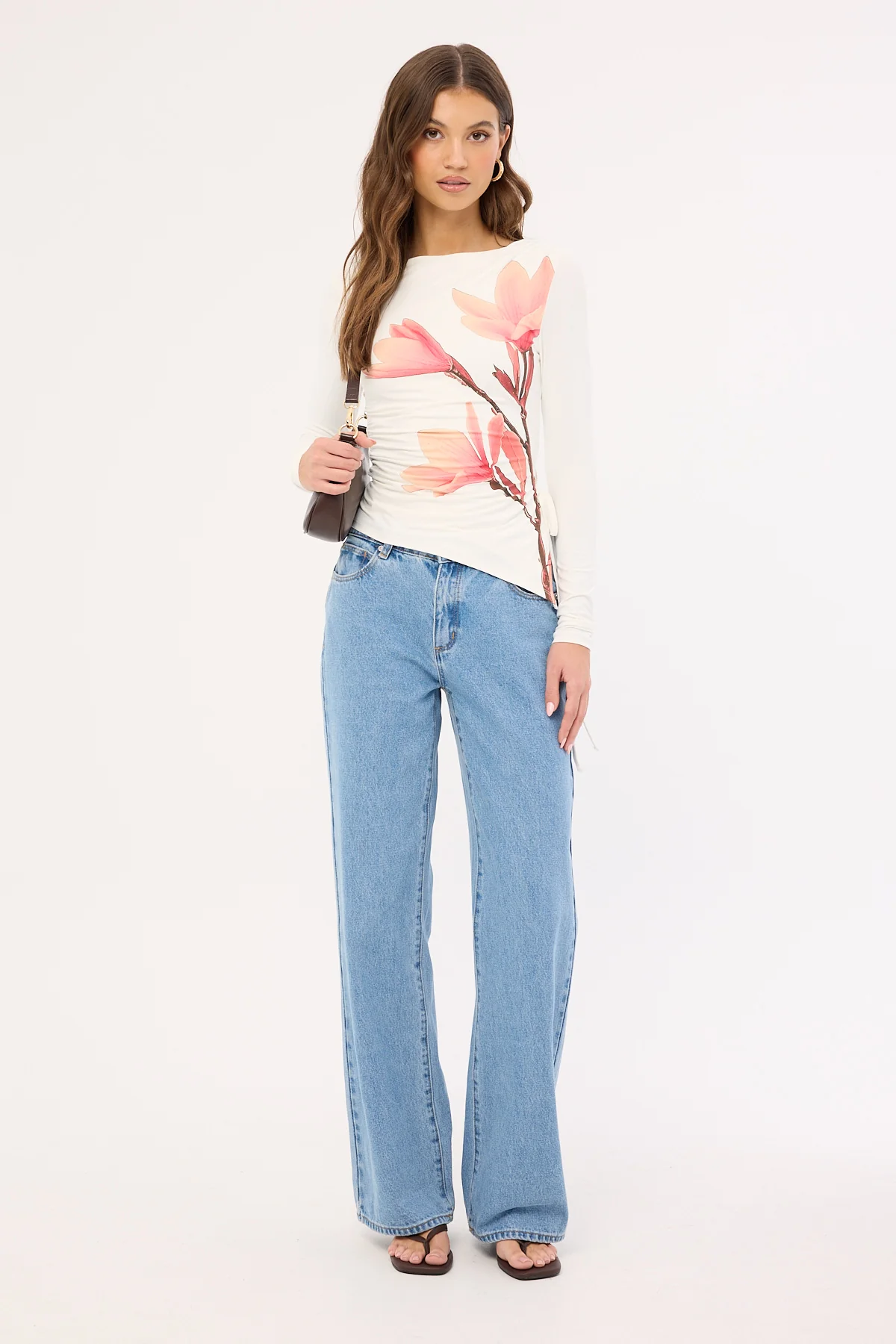 Luck & Trouble August Asymmetrical Long Sleeve Top White Print - Image 3