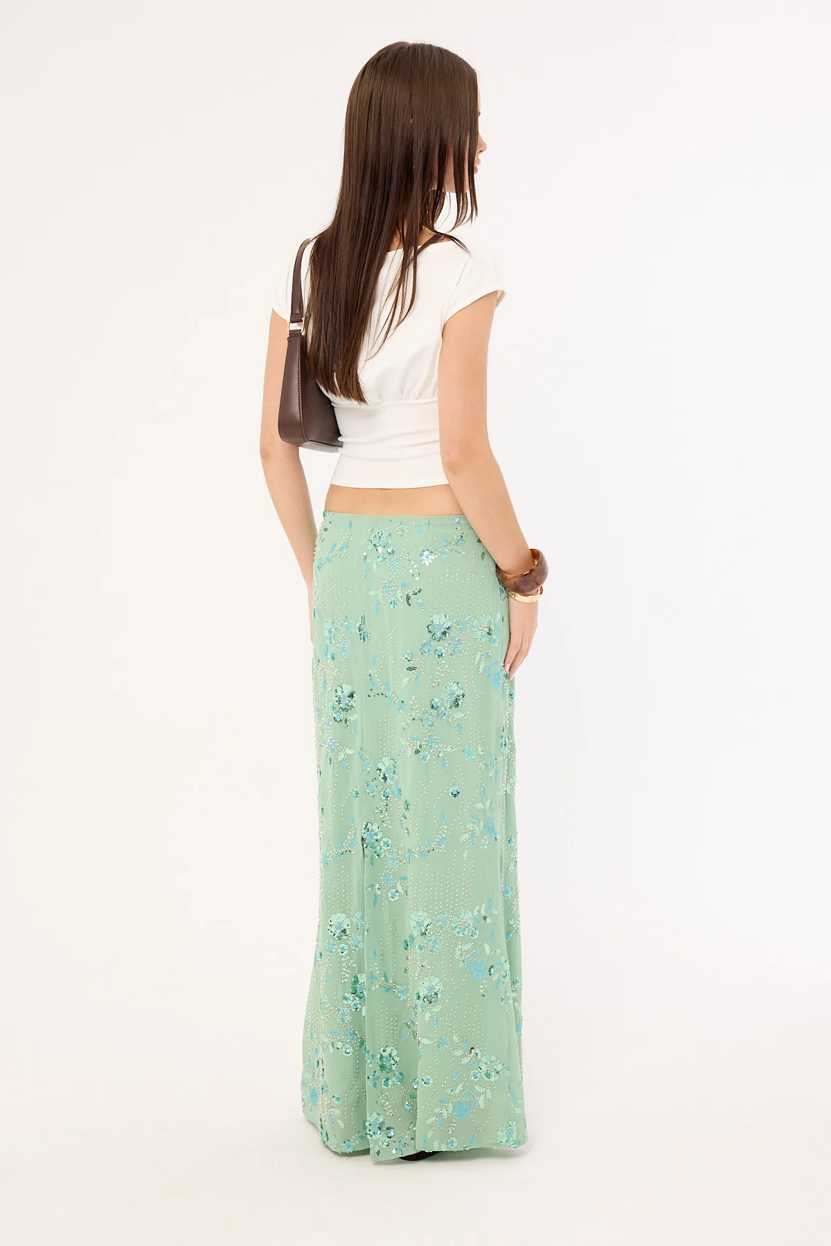 Luck & Trouble Avenia Sequin Maxi Skirt Teal - Image 8