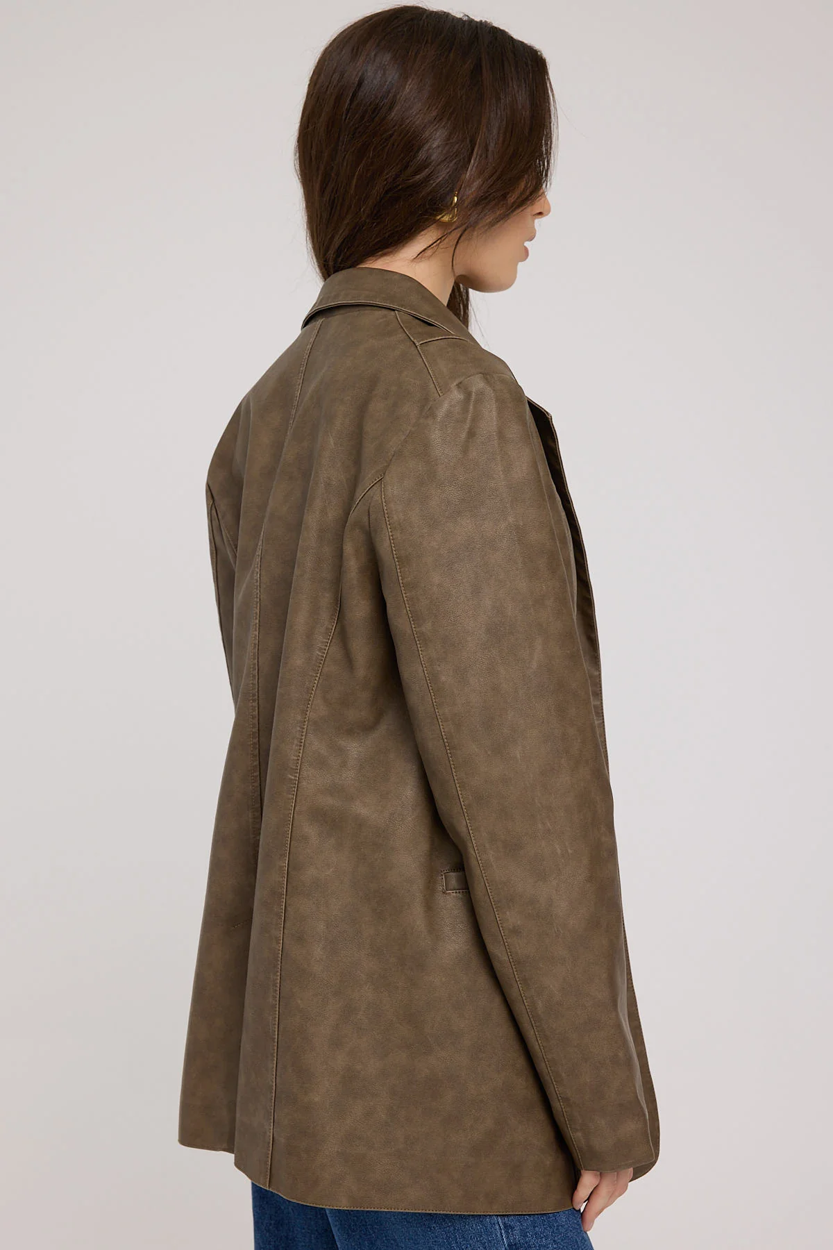 Luck & Trouble Baylor Textured PU Blazer Washed Brown - Image 4