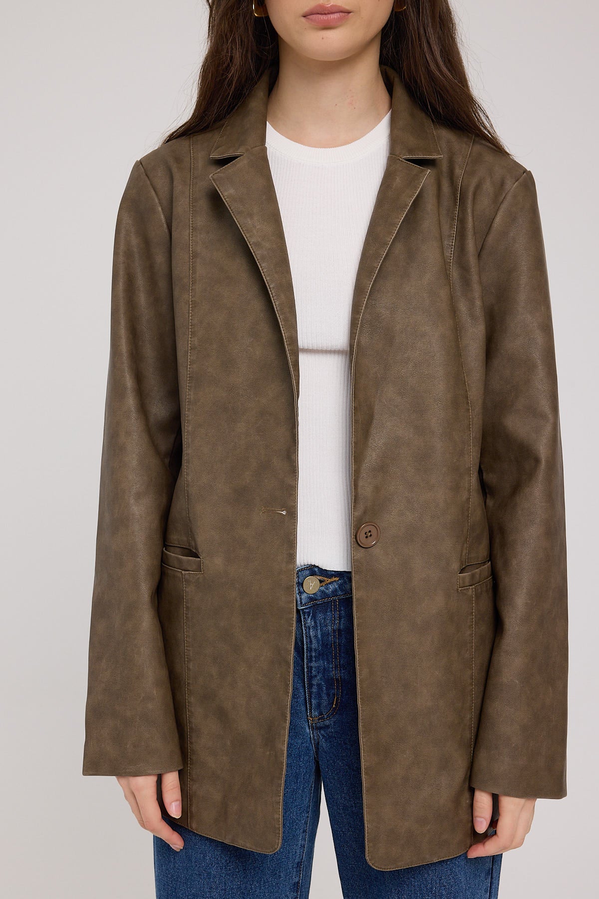 Luck & Trouble Baylor Textured PU Blazer Washed Brown - Image 7
