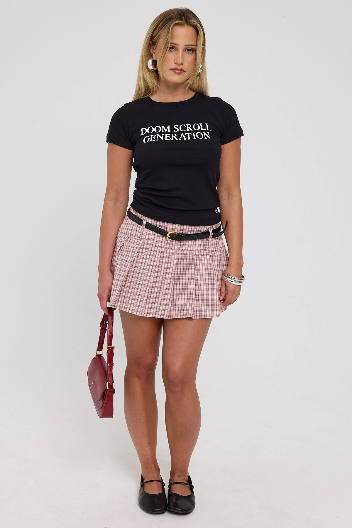Luck & Trouble Check Me Out Pleated Mini Skort Brown - Image 2