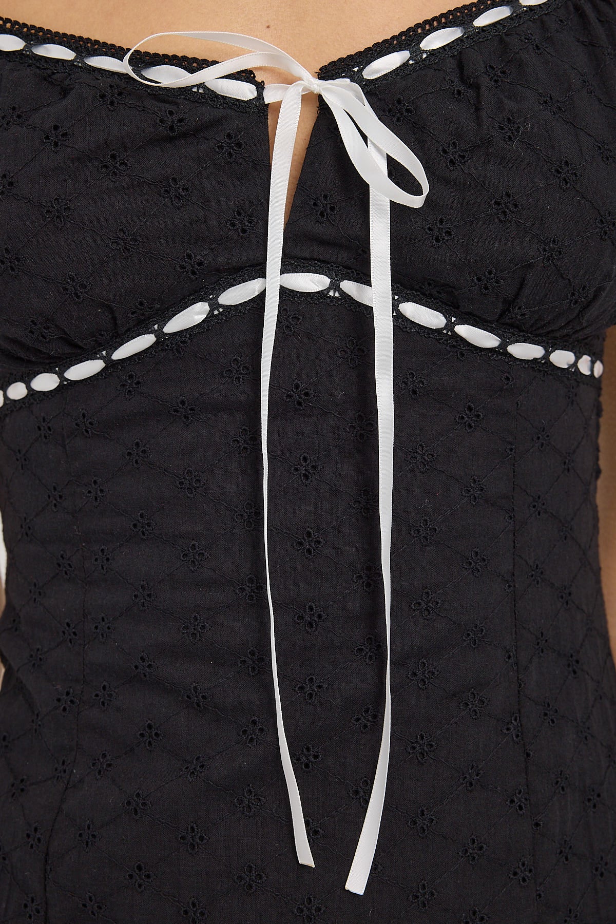 Luck & Trouble Chiara Broderie Mini Dress Black / White - Image 6
