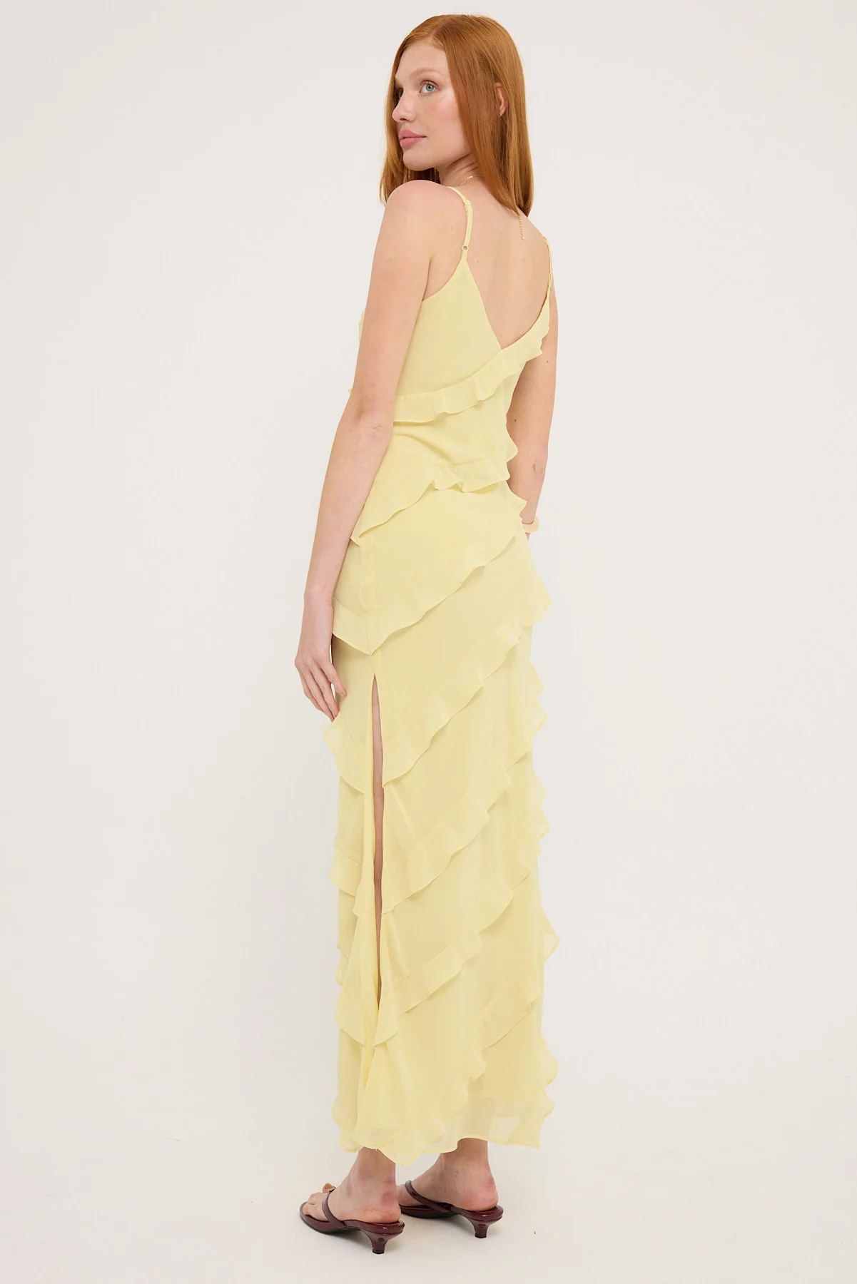 Luck & Trouble Chiffon Ruffle Maxi Dress Lemon - Image 4