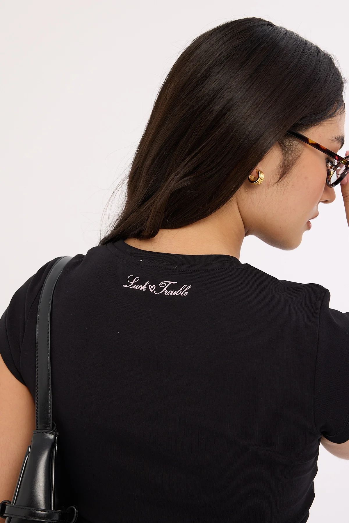 Luck & Trouble Chrome Heart Baby Tee Black - Image 6