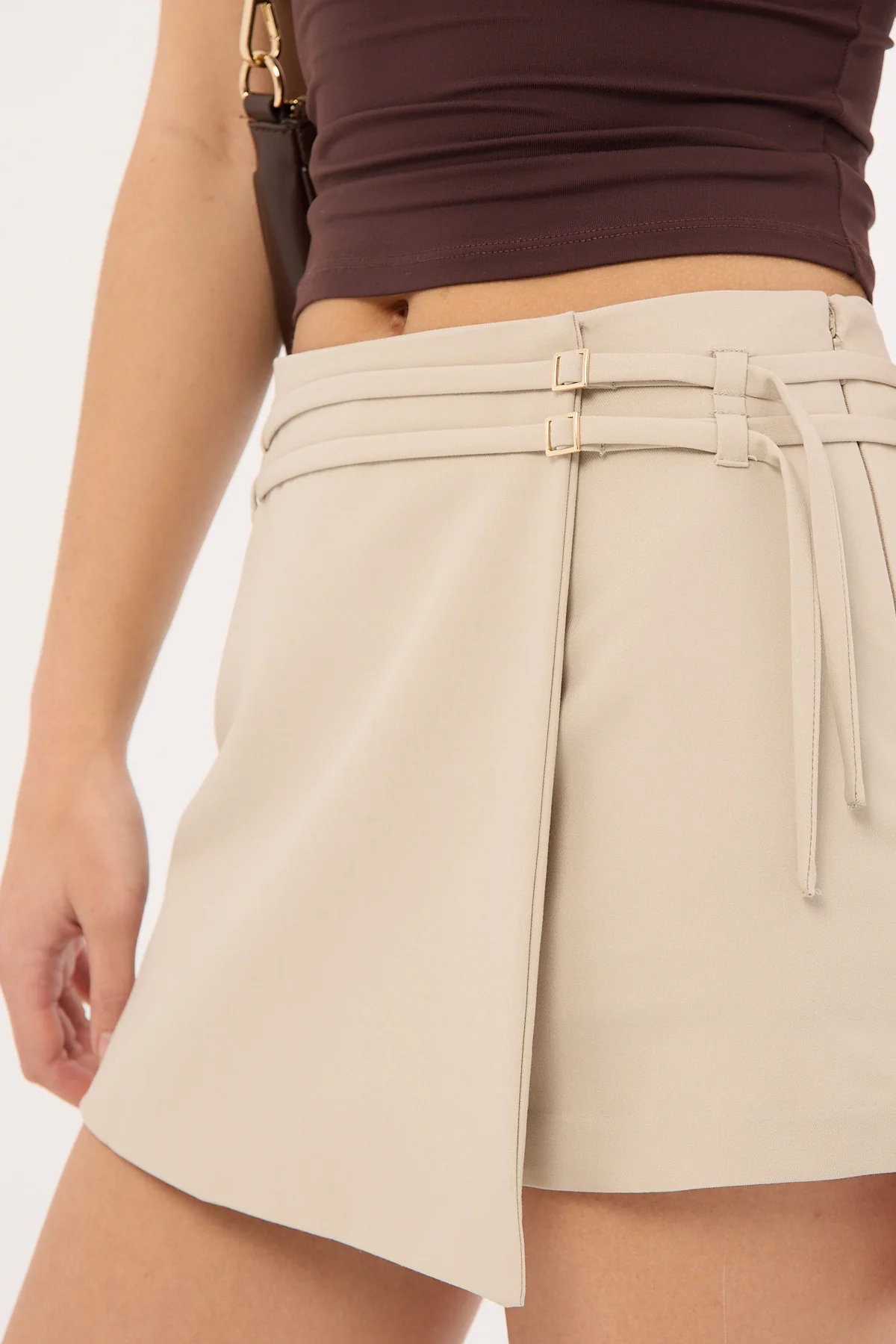 Luck & Trouble Cinnamon Double Belt Skort Cream - Image 5