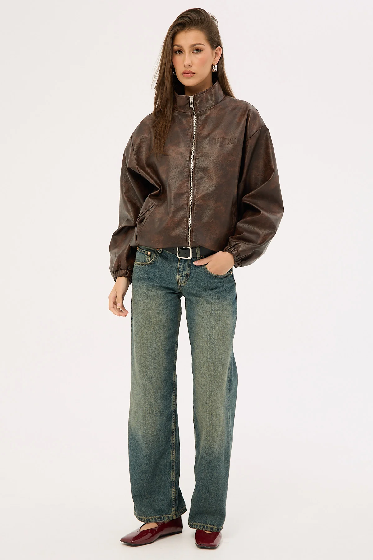 Neovision Decay Faux Leather Track Jacket Washed Brown - Image 2