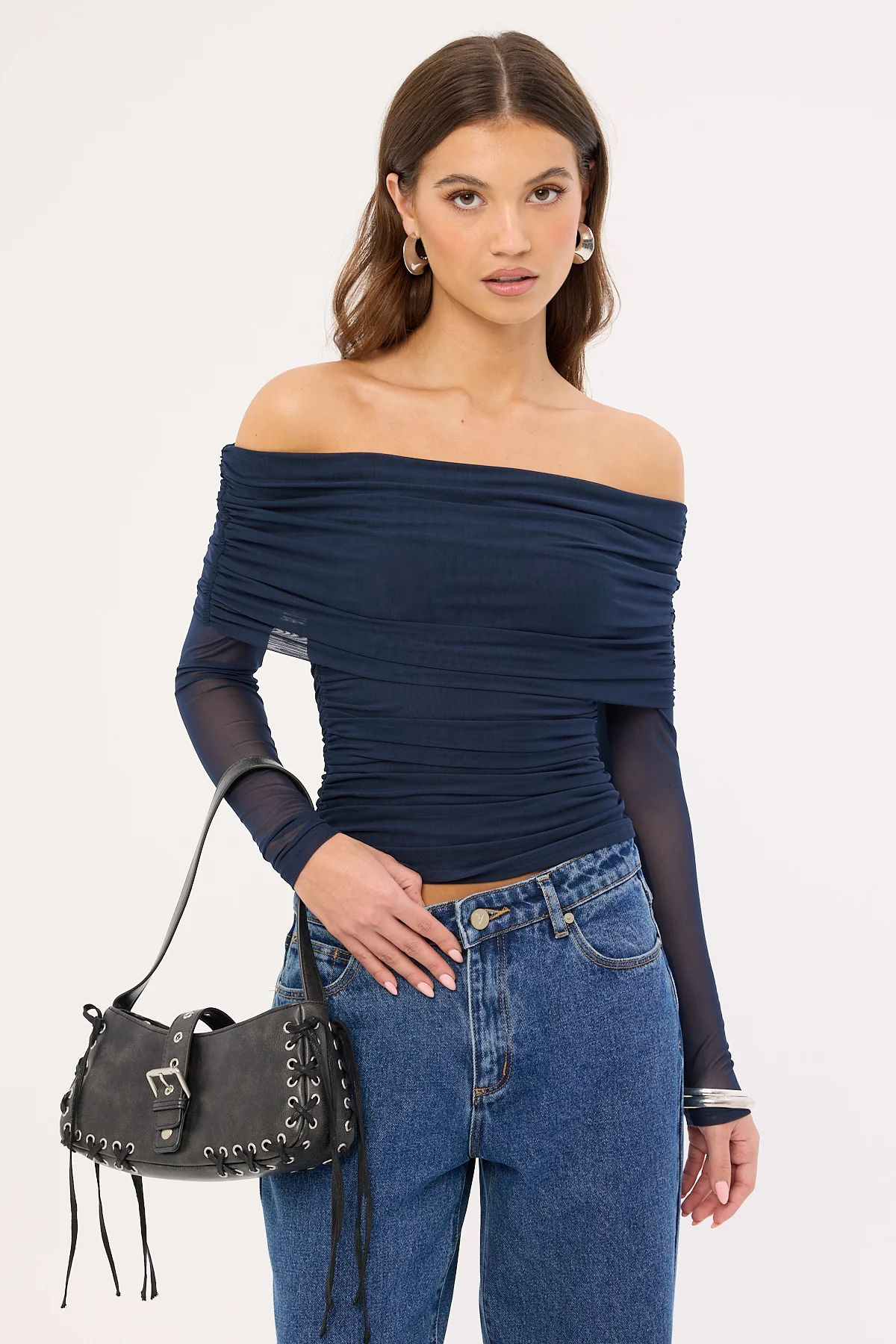 Luck & Trouble Elyse Off Shoulder Long Sleeve Top Ink - Image 3