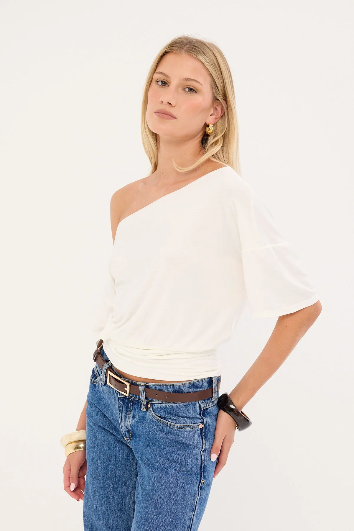 Luck & Trouble Emery Off Shoulder T-shirt White - Image 4
