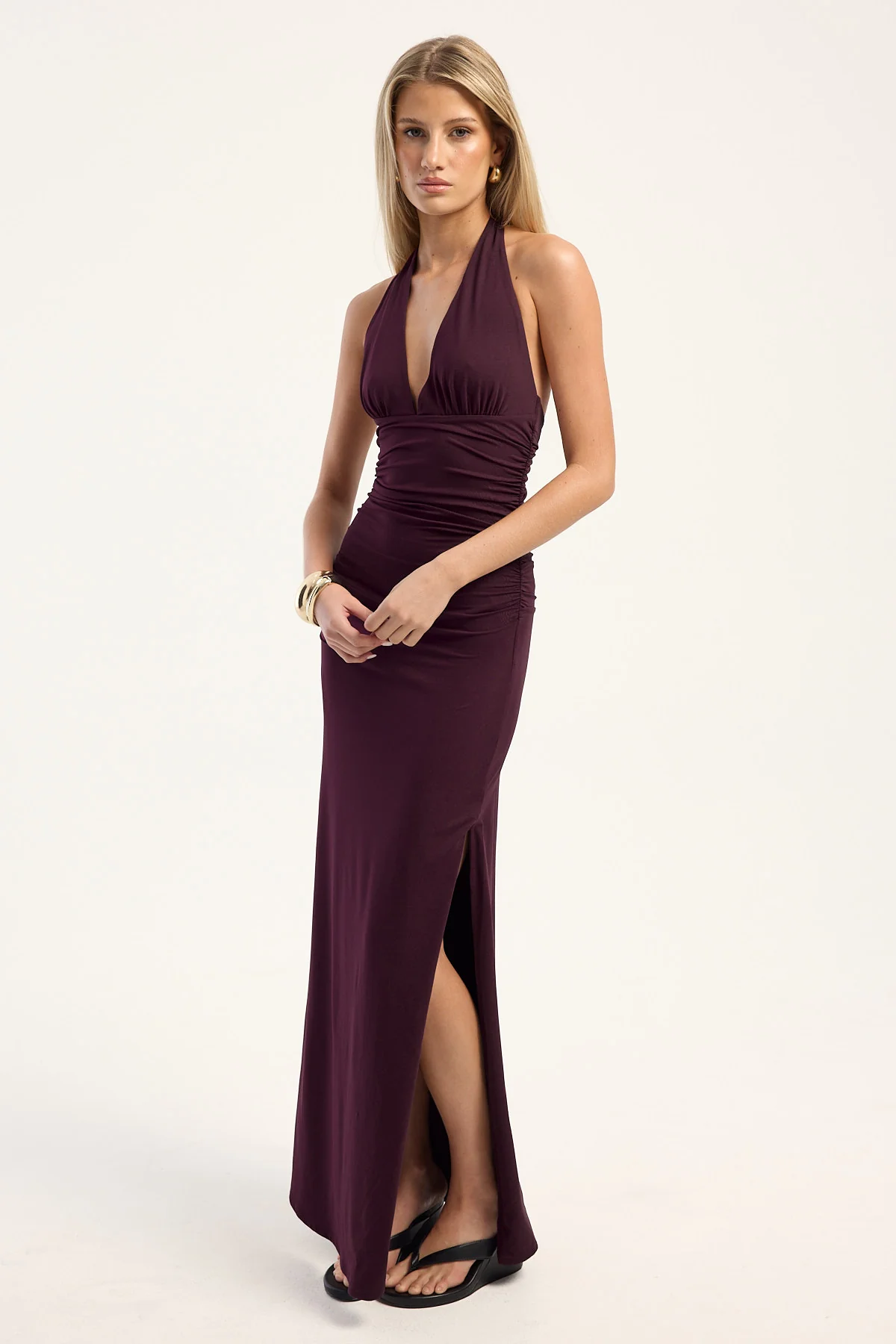 Luck & Trouble Emmy Halter Plunge Maxi Dress Plum - Image 4