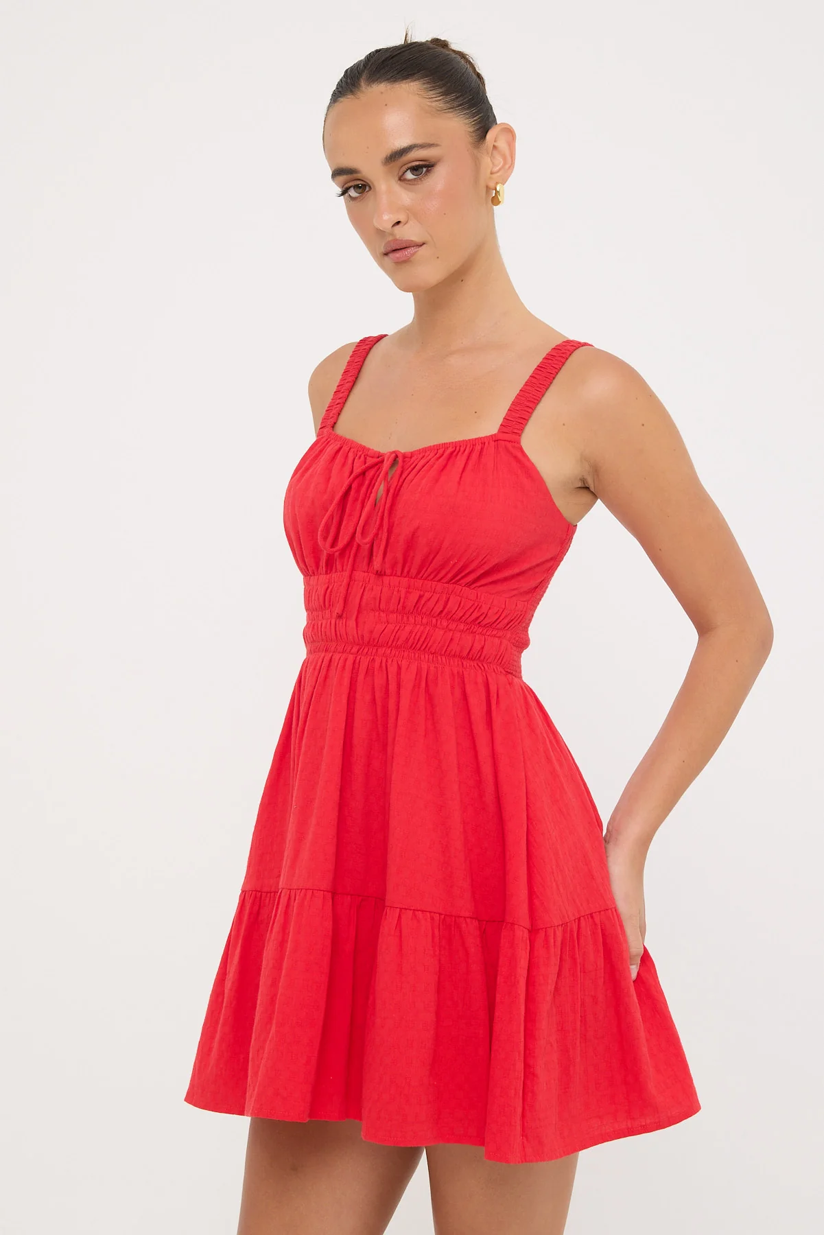 Luck & Trouble Isola Cotton Mini Dress Red - Image 3