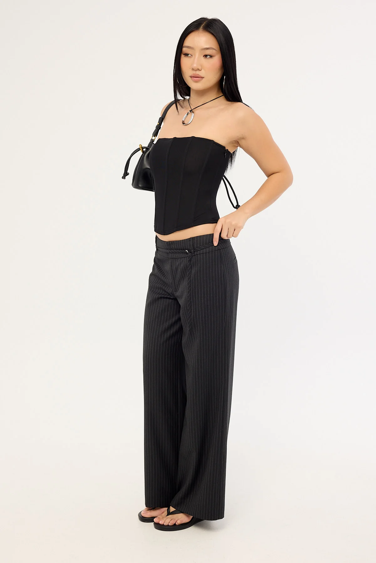 Luck & Trouble Ivy Pin Stripe Mid Rise Pant Black Stripe - Image 4