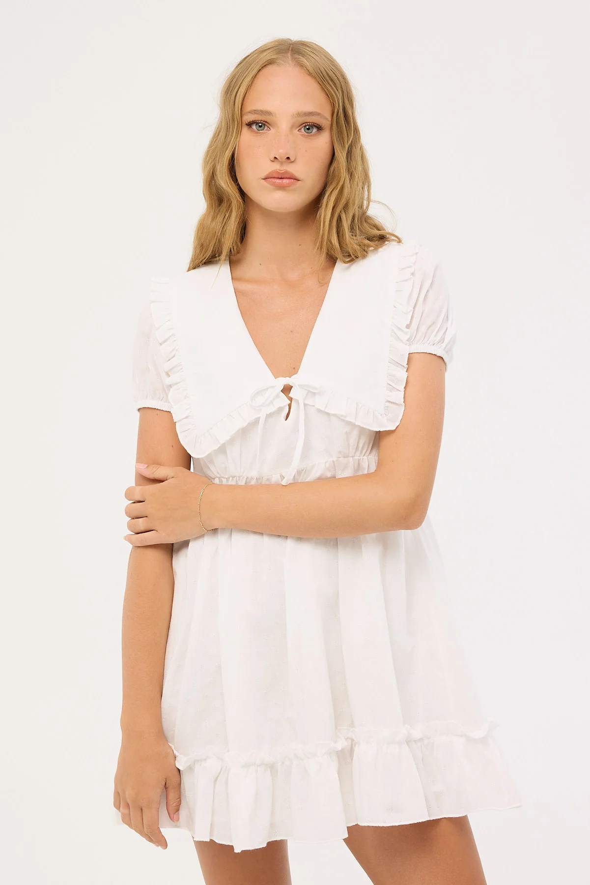 Luck & Trouble Layla Ruffle Collar Mini Dress White - Image 4