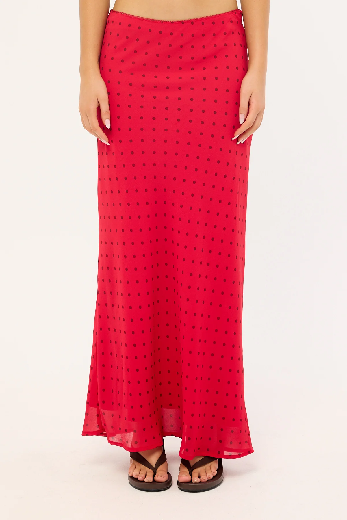 Luck & Trouble Lorelai Polka Maxi Skirt Red Print - Image 6